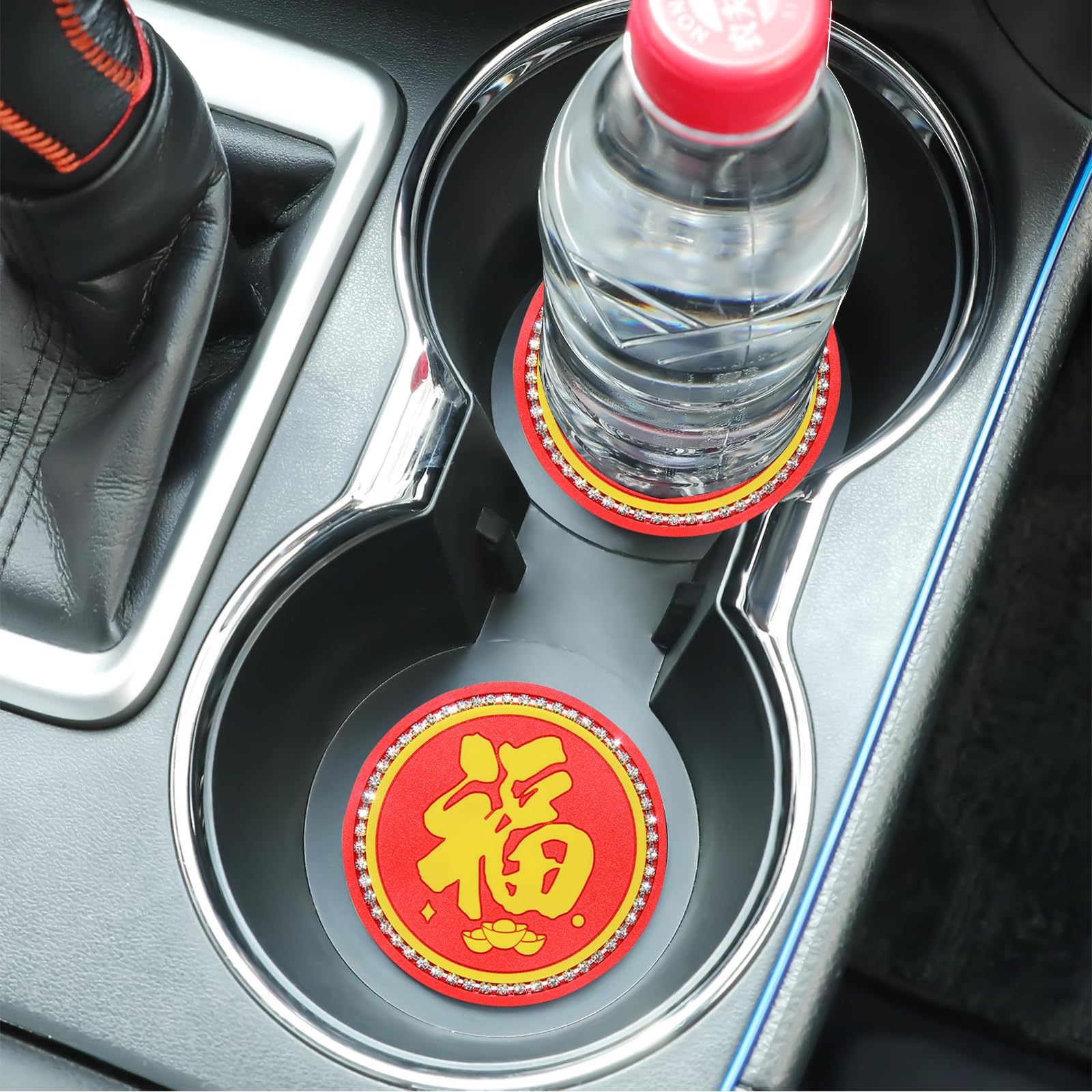 Sparkling Crystal Rhinestone Car Cup Coasters - 2.75 Inch Non-Slip Universal Cup Holder Inserts - Luxury Car Interior Accessories - 4 Pack Red Bling Coasters for Cars, SUVs & Trucks - Perfect for Travel, Commuting & Road Trips