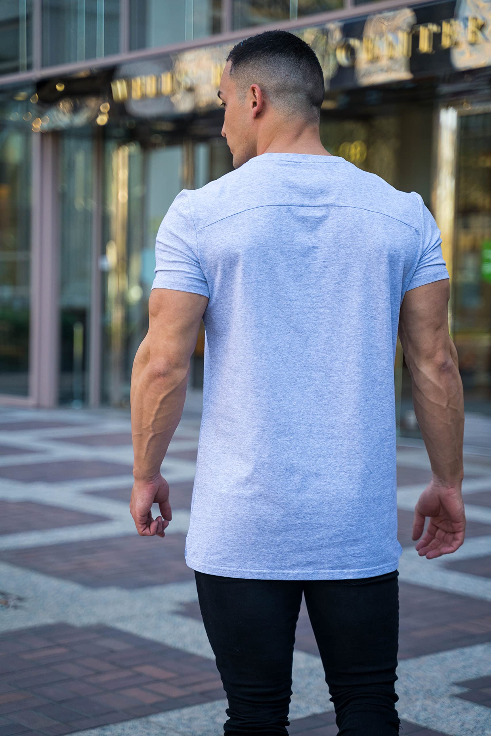 YoungLA Men's Minimalist Fitted T-Shirts - Slim Fit Long Drop Cut Tee for Gym & Workout | Comfortable Cotton Shirt for Casual Wear, Running & Training | Trendy Streetwear Style