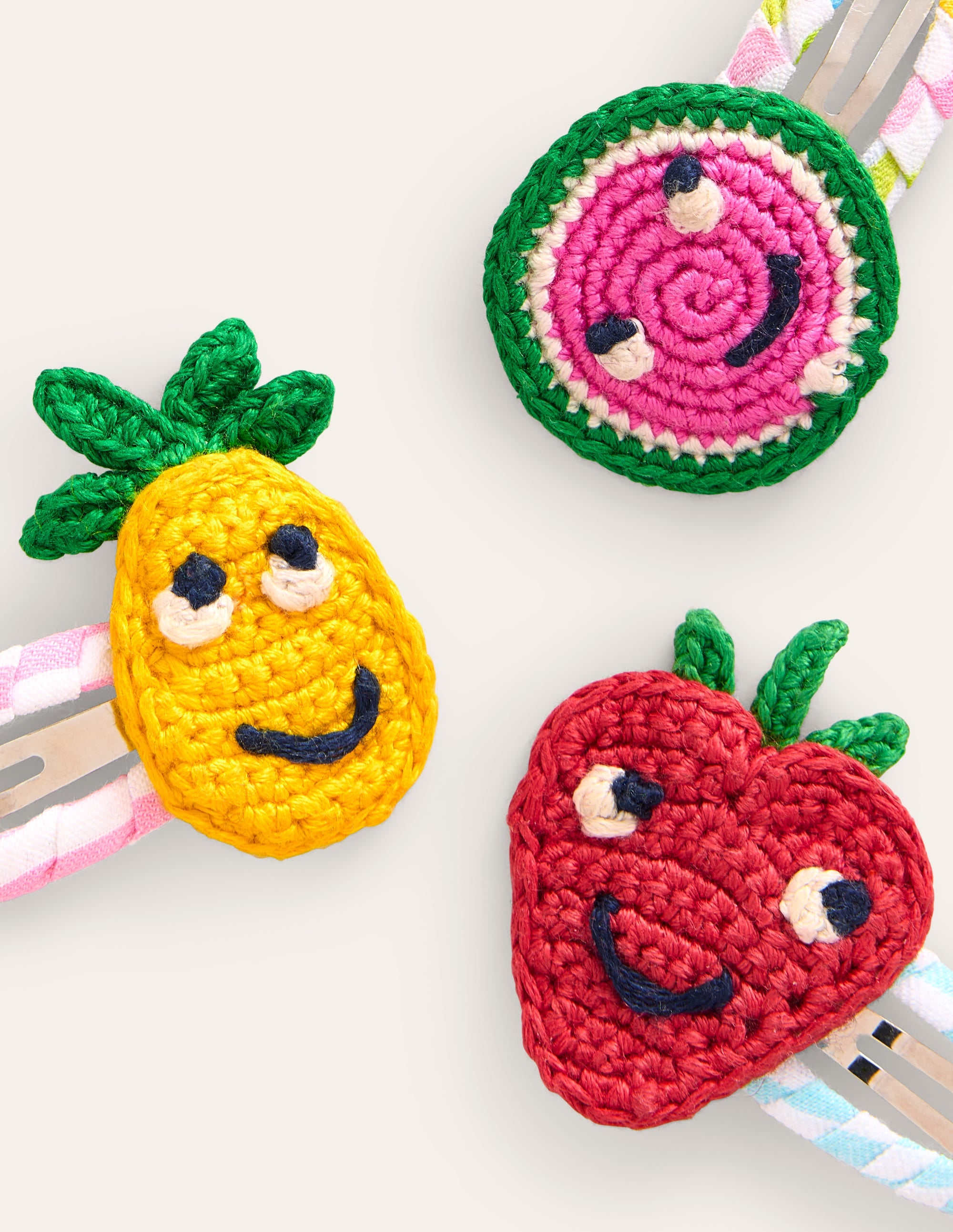 3 Pack Multi Stripe Crochet Fruit Hair Clips for Women & Girls - Cute Hair Accessories for School, Party & Daily Wear