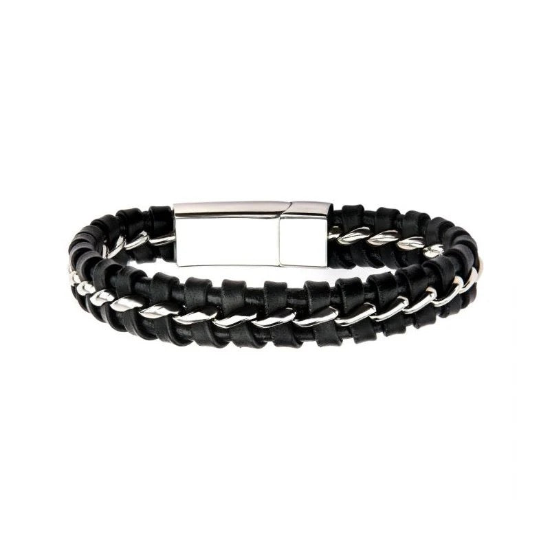 Ponza Black Woven Leather Bracelet with Silver Accent - Stylish Unisex Leather Wristband for Men and Women - Perfect for Casual Wear, Date Night, and Gifts