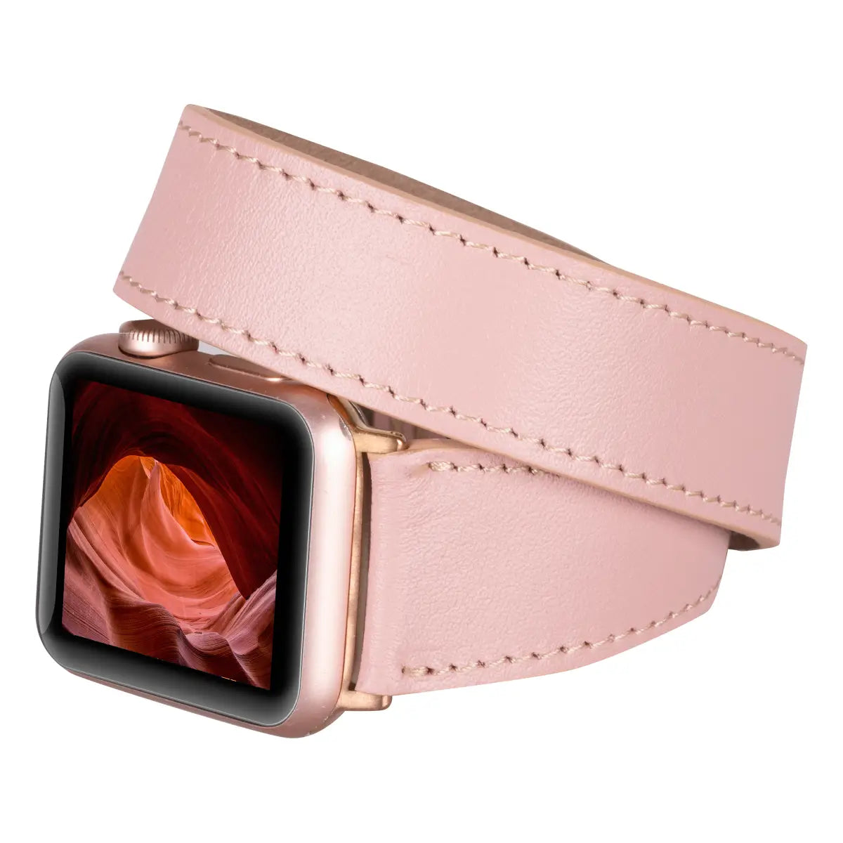 Pink Leather Double Tour Apple Watch Band for Women - Stylish & Comfortable Replacement Strap for Apple Watch Series 9/8/7/6/5/4/SE - Perfect for Work, Gym, and Everyday Wear