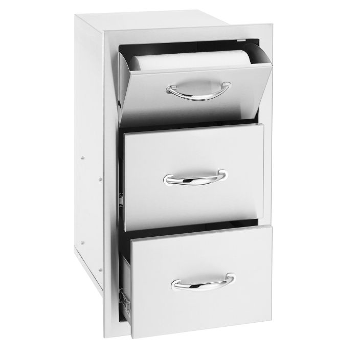 Summerset 17.75x30.325 Inch Stainless Steel Vertical Double Drawer & Paper Towel Holder Combo - Space Saving Kitchen Organizer for Small Spaces, Apartments, RVs