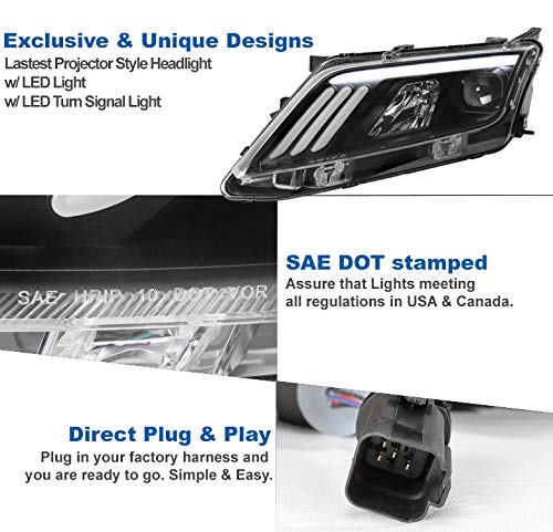 LED Sequential Signal Projector Headlights - Black - Compatible with 2010-2012 Ford Fusion - Upgrade Your Car's Style & Visibility for Night Driving & Custom Look