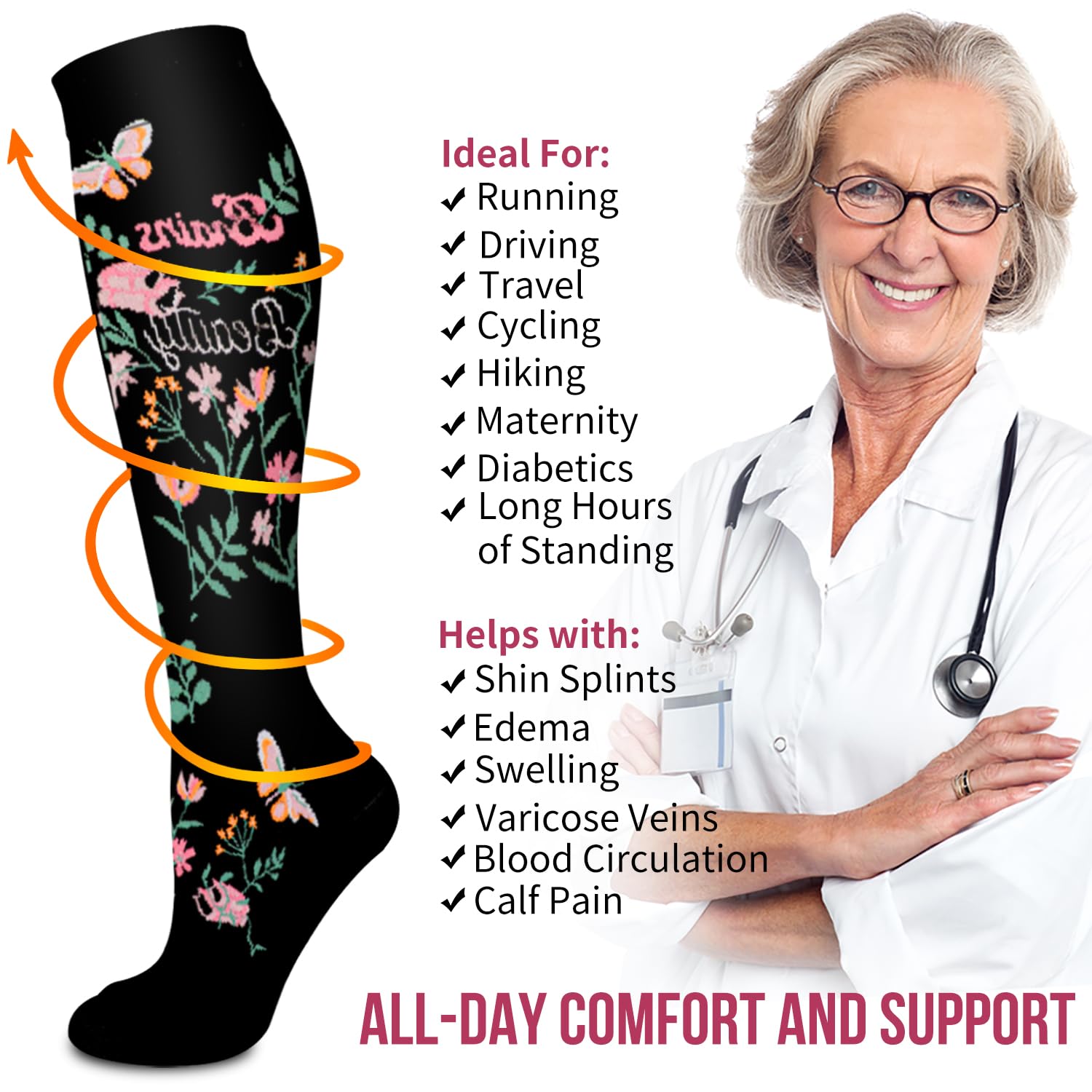 Best Compression Socks for Women & Men - 6 Pairs 15-20 mmHg Support Socks for Improved Circulation - Ideal for Running, Cycling, Travel & Work - Athletic & Medical Grade Support