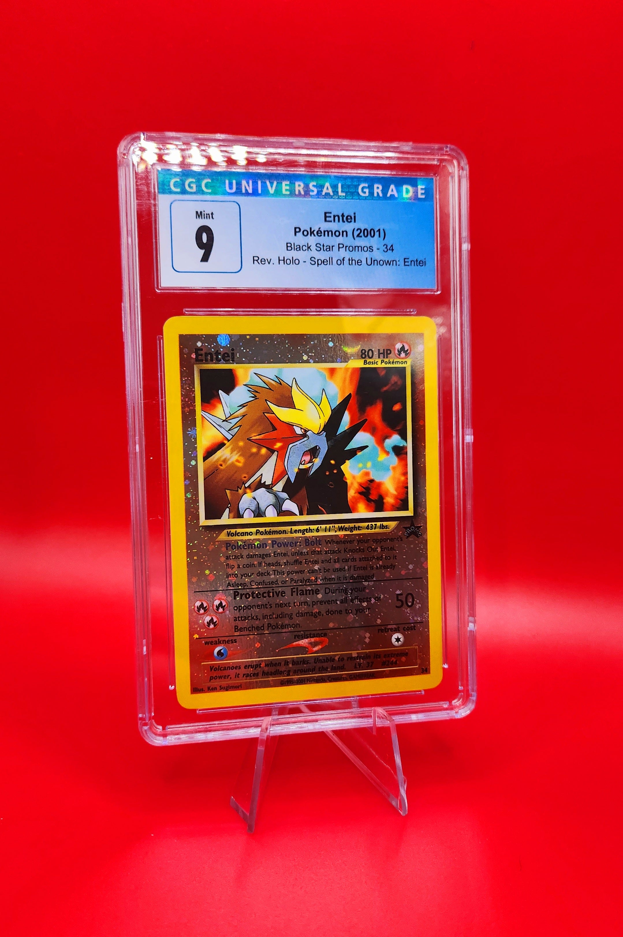 Pokemon 2001 Black Star Promo Entei Trading Card - CGC Graded 9 Mint Condition - Rare Collectible for Pokemon Fans & Card Game Players - Perfect for Display, Investment & Battles