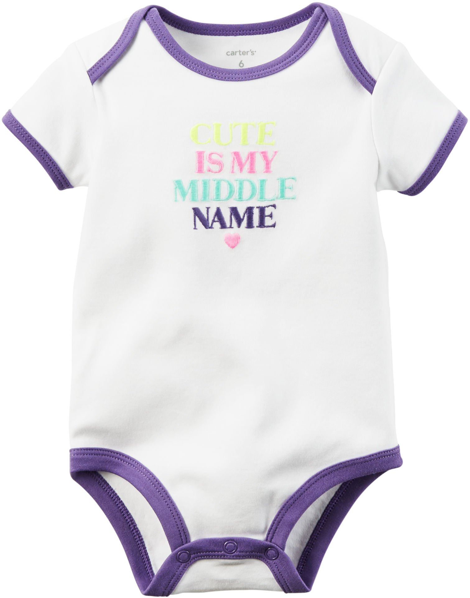 Carters Baby Girls Middle Name Bodysuit - 9 Months White Cotton Bodysuit for Newborns & Infants - Perfect for Photo Shoots, Birth Announcements & Everyday Wear