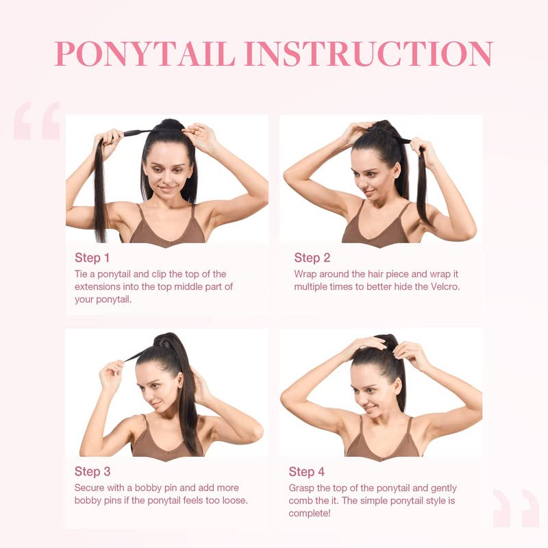 GOO GOO Clip-in Ponytail Extension – 20inch Long Straight Human Hair Wrap Around Ponytail for Women & Girls (Natural Black #1B, 90g) – Perfect for Parties, Weddings & Everyday Styling