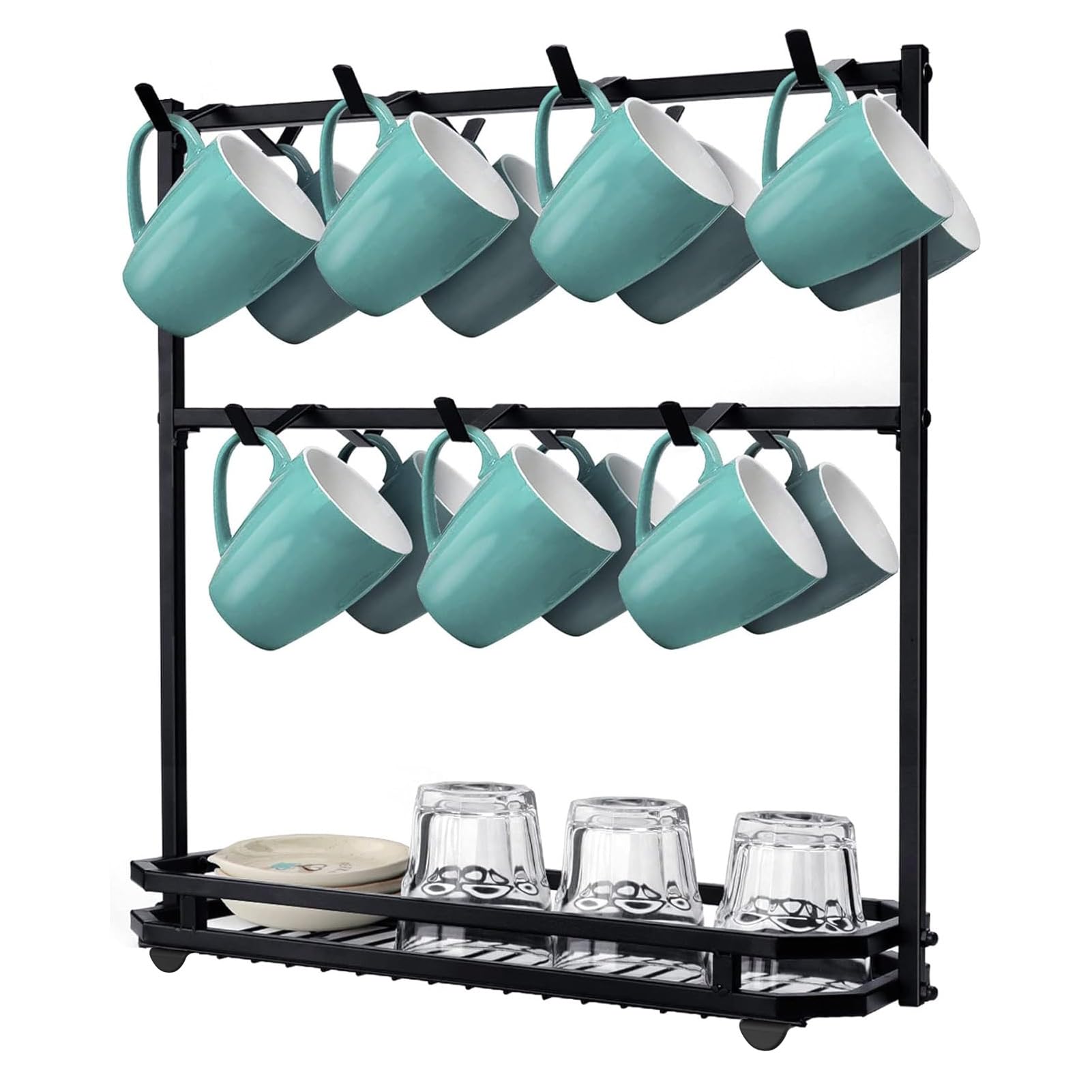 FANGSUN 2-Tier Metal Wire Coffee Mug Holder Stand - Countertop Tree Rack Organizer for 14 Mugs, Tea Cup Display Storage for Coffee Station & Kitchen - Perfect for Home, Office or Café Use