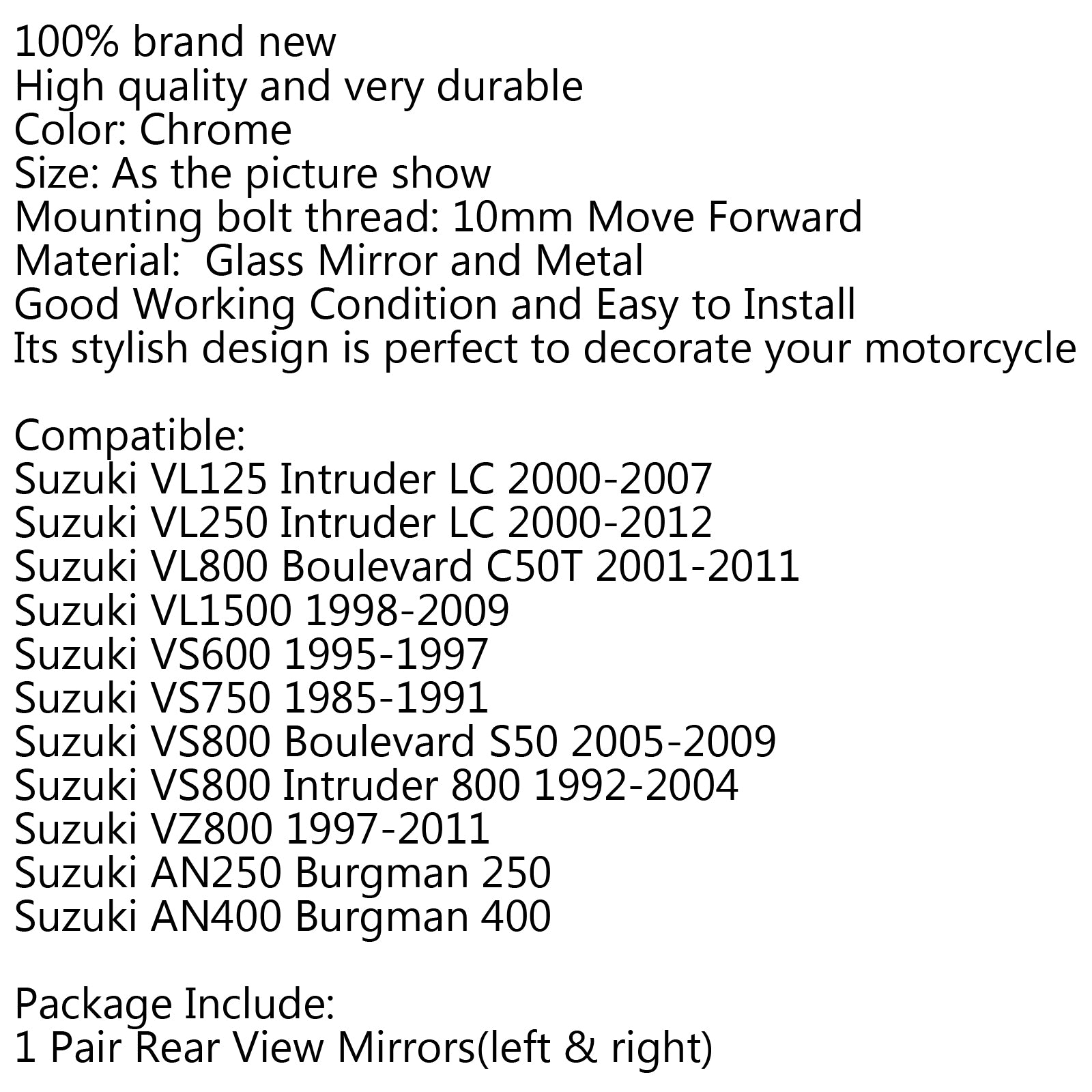 10mm Rear View Mirror for Suzuki VS600 VS750 VL800 - Adjustable Side Mirror for Improved Visibility - Perfect for Motorcycle Safety and Easy Installation