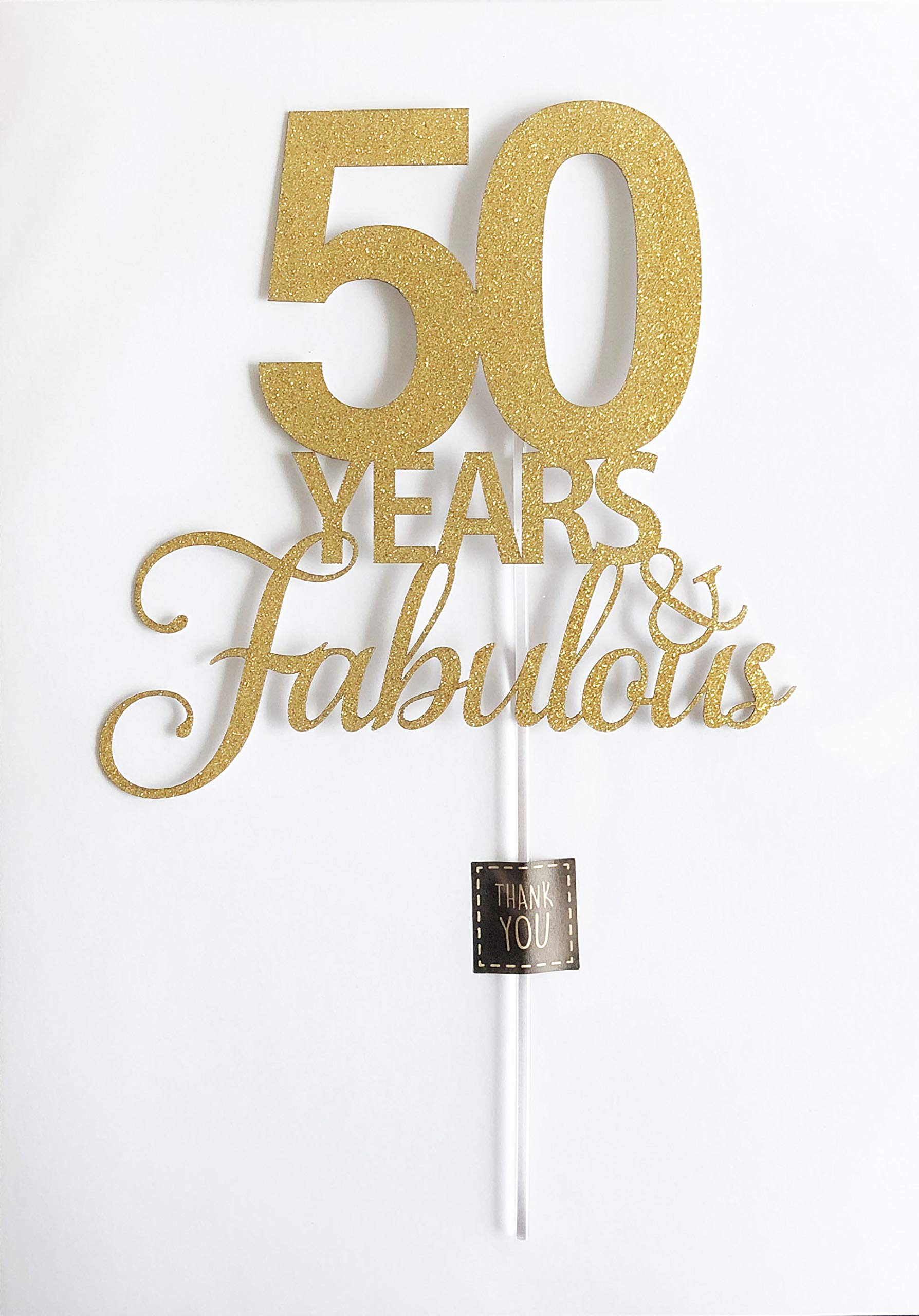 50th Birthday Cake Topper - Gold Glitter Anniversary Cake Decorations for 50 Years Fabulous Celebration - Perfect for Milestone Birthdays, Wedding Anniversaries & Retirement Parties