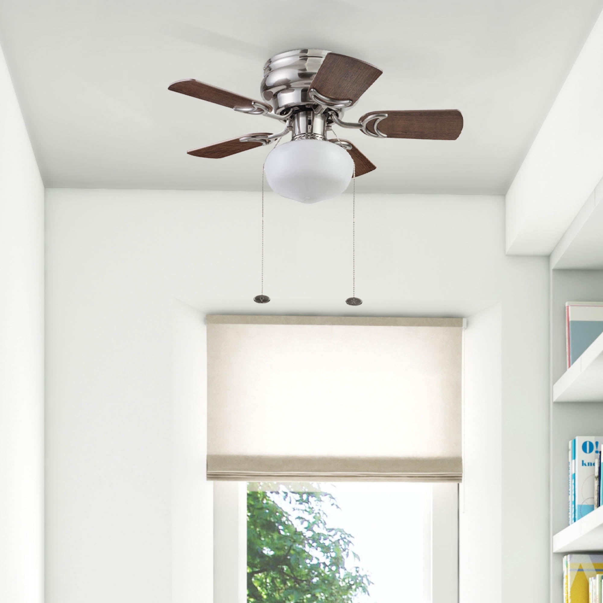 28 Inch Brushed Nickel Ceiling Fan with Pull Chain - Modern Hero Design for Living Room, Bedroom, and Office Cooling
