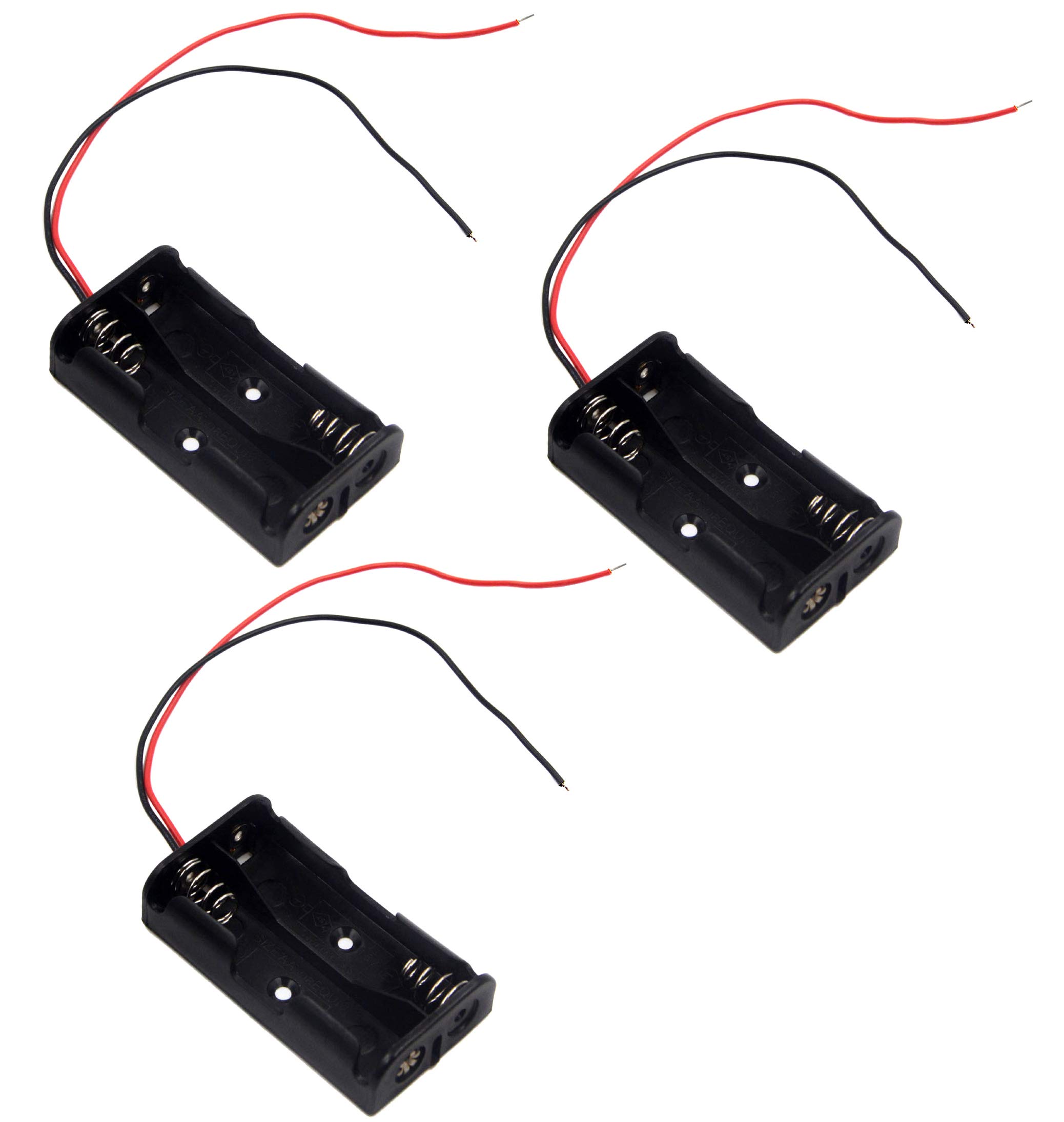 3-Pack 2 AA Battery Holders with Wires & Leads - Durable Plastic Battery Cases for DIY Electronics, Flashlights, Toys & Science Projects