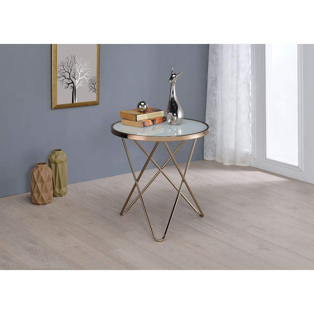 Champagne Round End Table - Metal Side Table for Living Room, Bedroom, Office & Patio - Perfect for Coffee, Books & Decor - Stylish Accent Table for Small Spaces