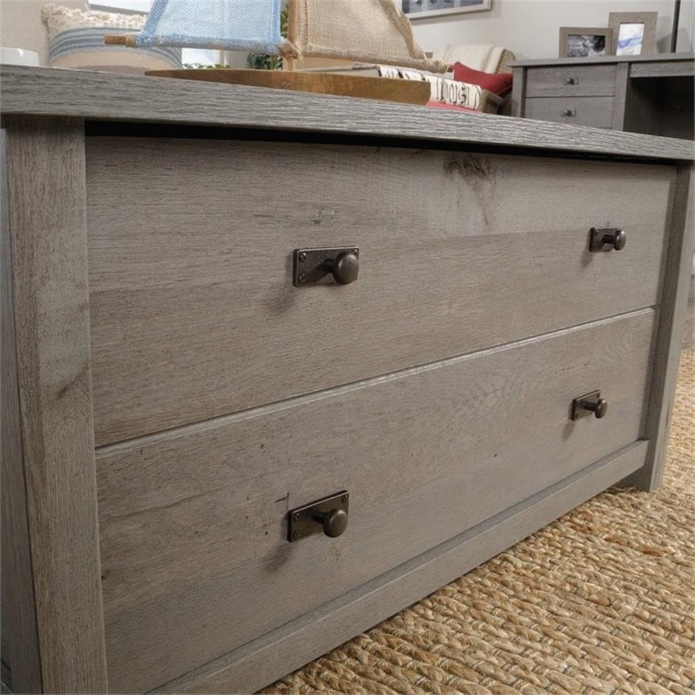 Pemberly Row 2-Drawer Coffee Table - Mystic Oak Finish for Living Room Storage