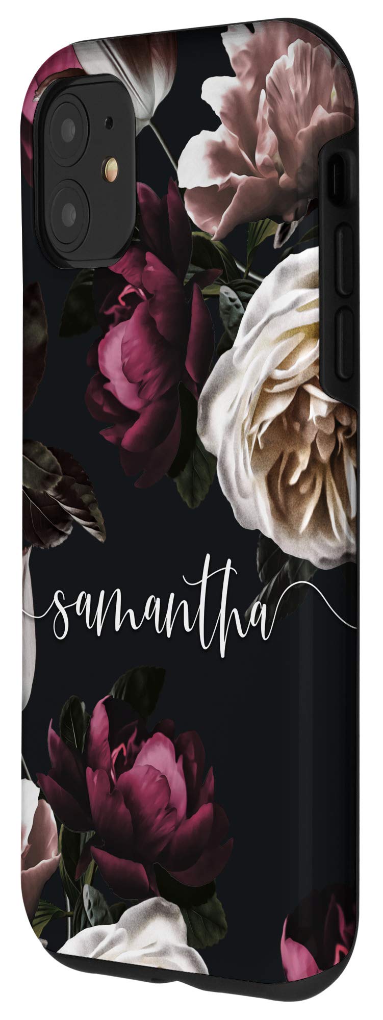 Personalized iPhone 11 Case with Floral Rose & Peony Design - Custom Name 
