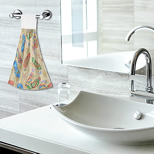 2 Pack Soft Microfiber Beach Hanging Kitchen Towels with Loop - Starfish & Seashell Design, Absorbent Coral Velvet Dish Towels for Bathroom, Kitchen, Summer Decor - Perfect as Hand Towels, Washcloths, and Decorative Tie Towels for Coastal Homes