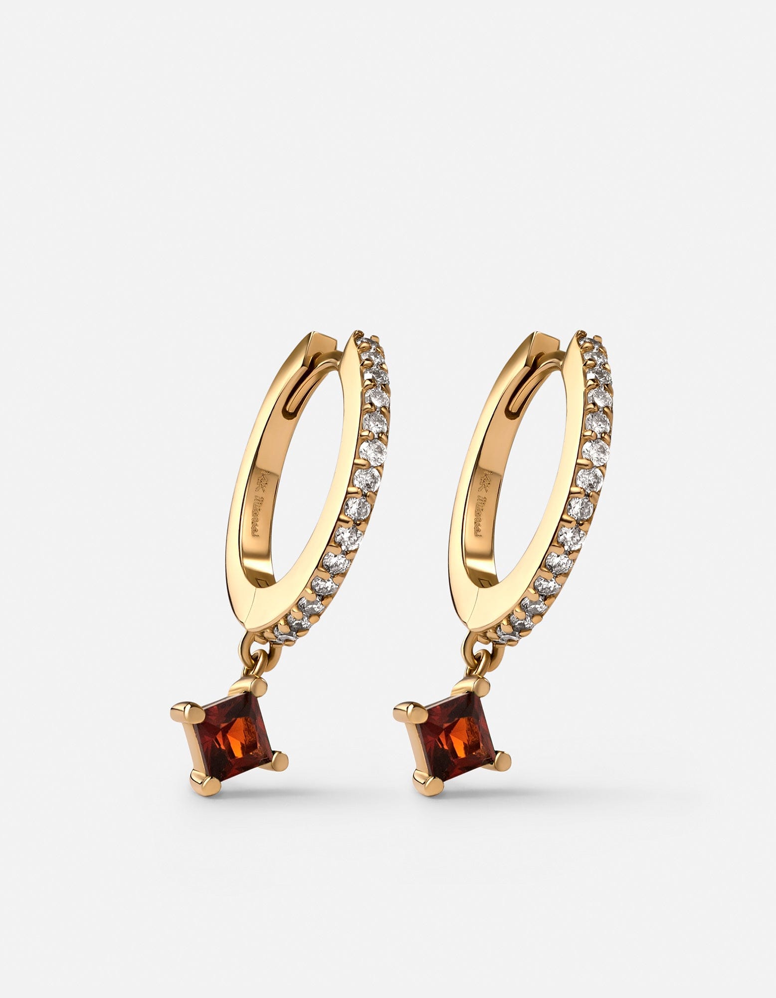 14K Gold Pavé Garnet Earrings for Women - Elegant Dangle Hoop Earrings for Party, Wedding & Special Occasions