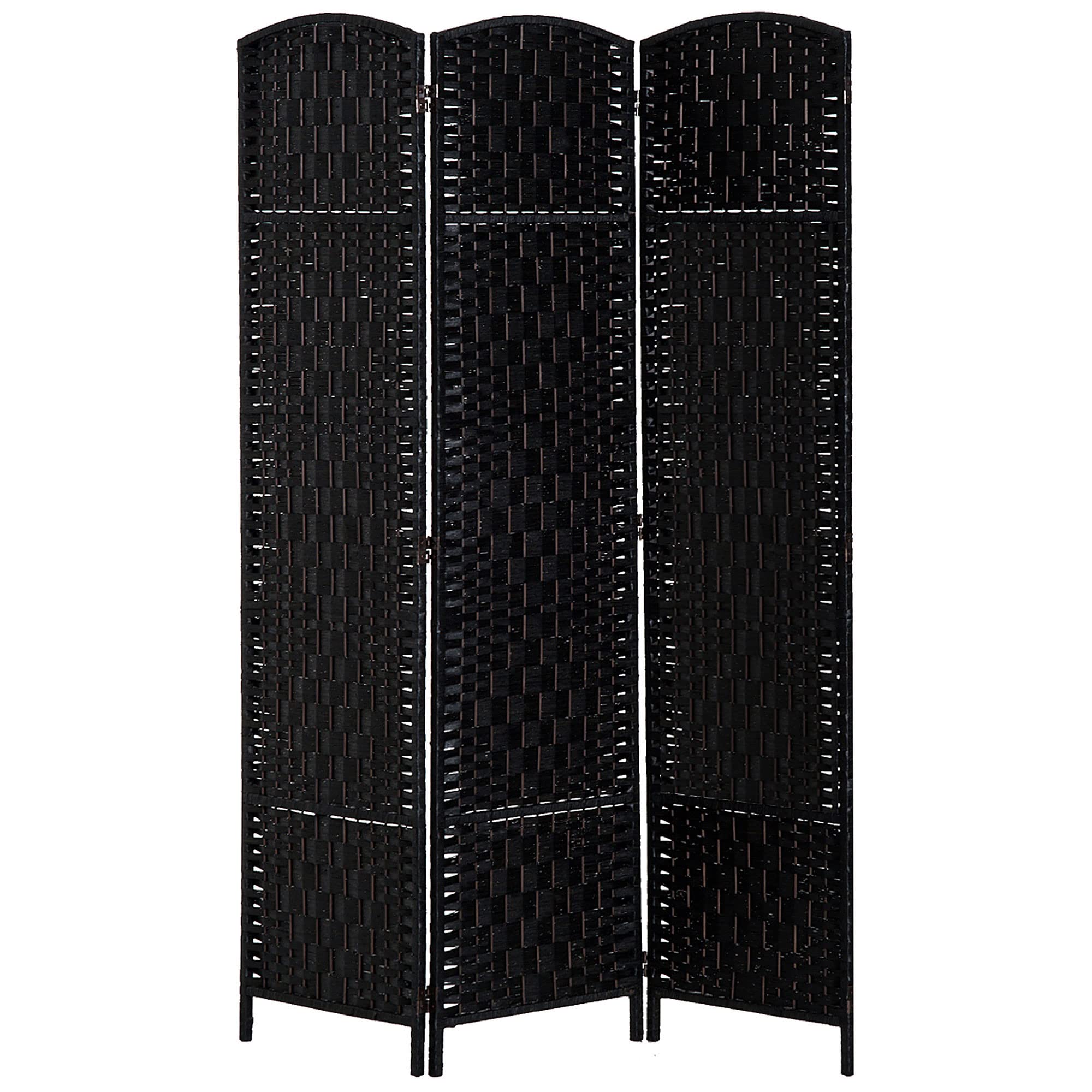 HOMCOM 6-Foot Tall Black Wicker Weave 3-Panel Room Divider Privacy Screen - Stylish Partition for Home, Office, or Outdoor Use