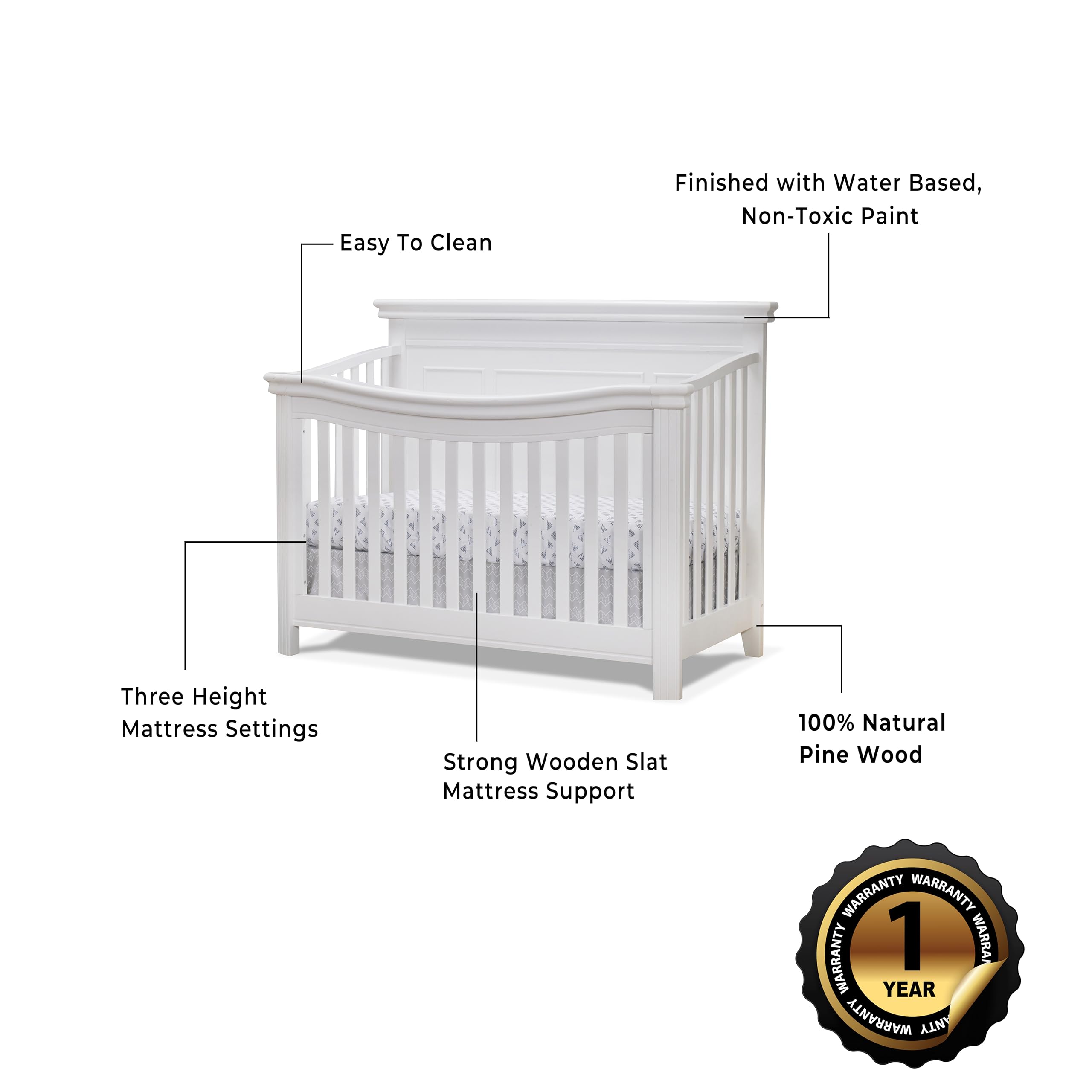 Sorelle Finley Lux Flat Top Crib - Modern Baby Crib with Safety Rails, Convertible Design for Nursery - Perfect for Newborns, Toddlers & Small Bedrooms