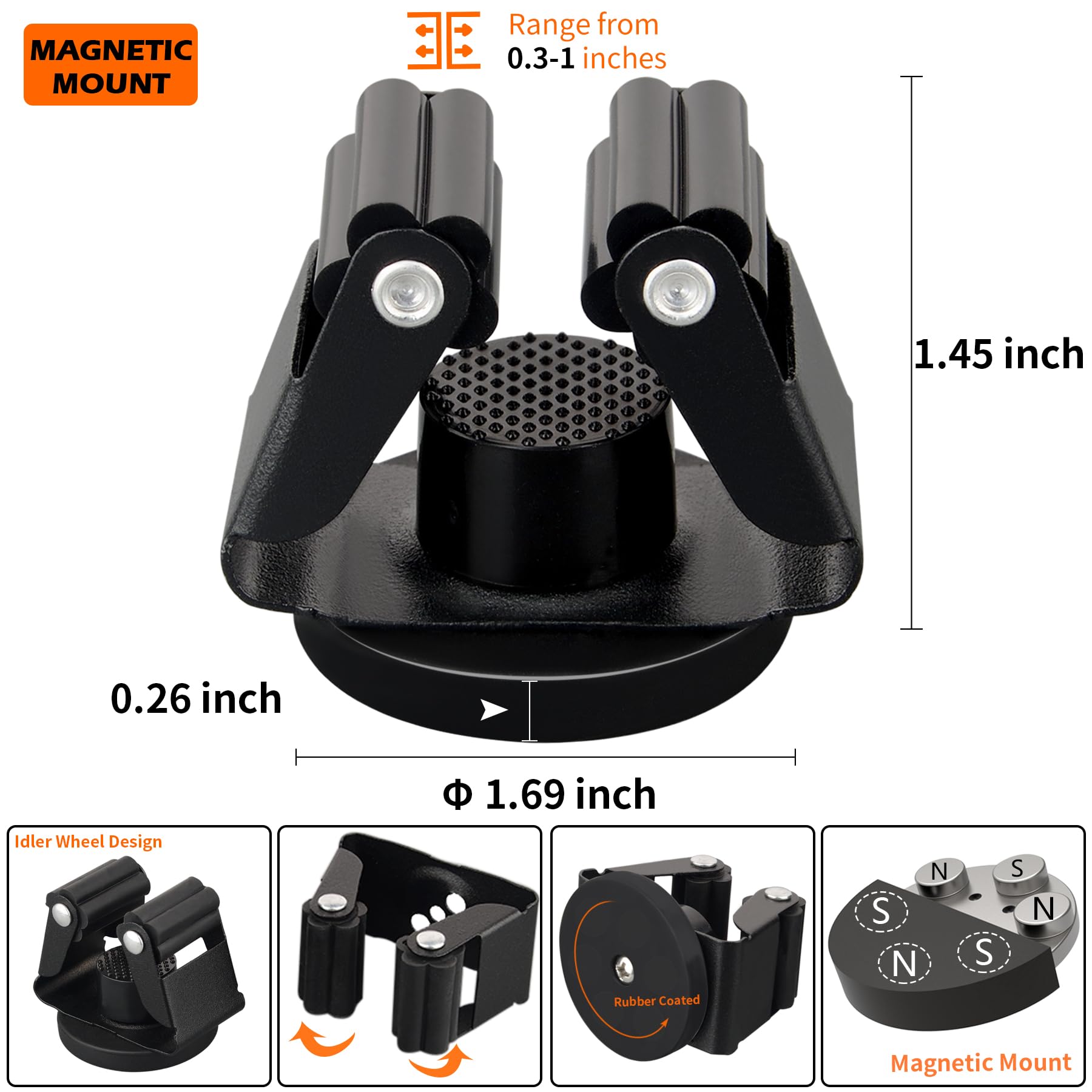 2-Pack Heavy Duty Magnetic Broom Holder for Garage Tools - Strong Wall Mount Mop & Broom Organizer with 1.69