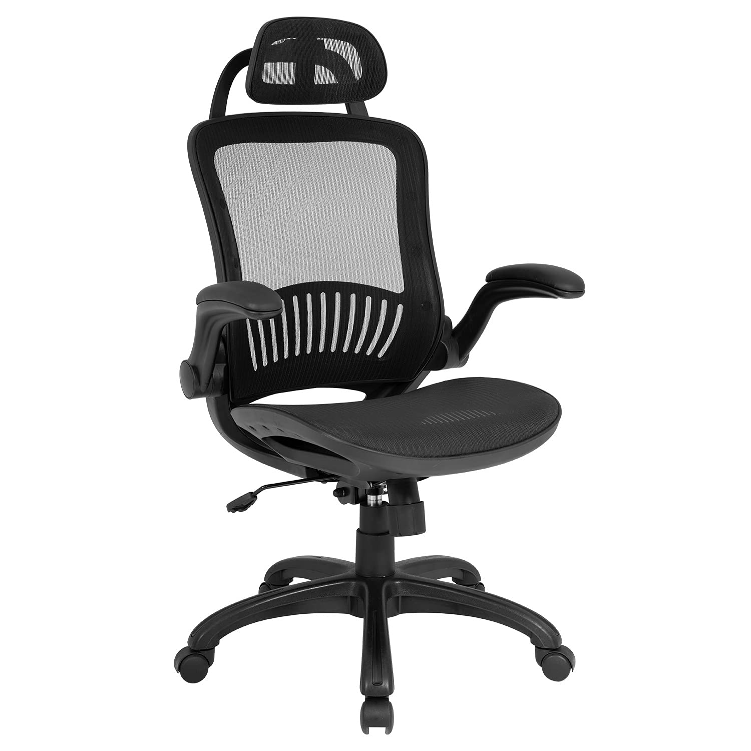 Ergonomic Office Chair with Lumbar Support & Headrest - Adjustable High Back Mesh Computer Desk Chair with Flip-Up Arms for Men & Women - Ideal for Home Office, Gaming & Workspaces - Black