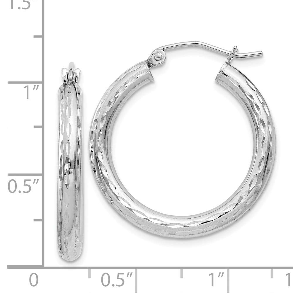 Sterling Silver Rhodium-Plated 3.00mm Shiny-Cut Hoop Earrings for Women | Hypoallergenic Dangle Earrings | Perfect for Parties, Weddings & Everyday Wear (QE3542)