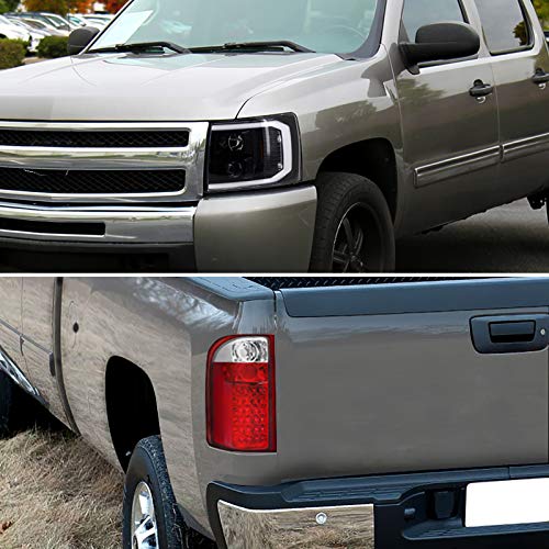 Spec-D Tuning LED Light Bar Projector Headlights with Jet Black Housing & Clear Lens + Red Altezza Style LED Tail Lights - Compatible with Chevrolet Silverado (Left & Right Pair) | Durable Headlamp Assembly for Off-Roading, Night Driving & Custom Car Upgrades