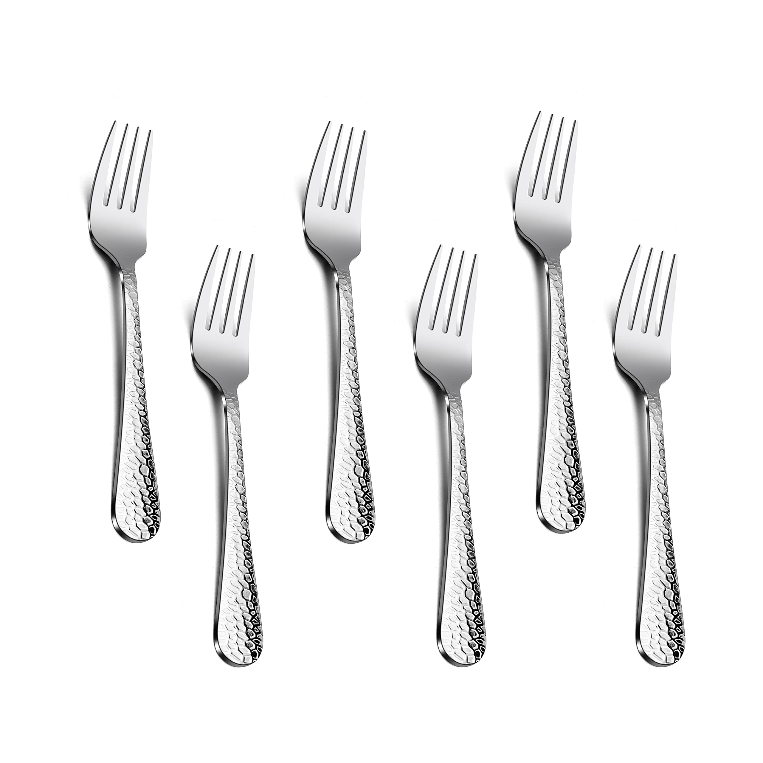 Hammered Salad Forks Set of 6 - Premium Stainless Steel Appetizer & Dessert Forks, Mirror Finish Silverware Flatware, Dishwasher Safe (6.7 Inches) - Perfect for Dinner Parties, Weddings & Fine Dining