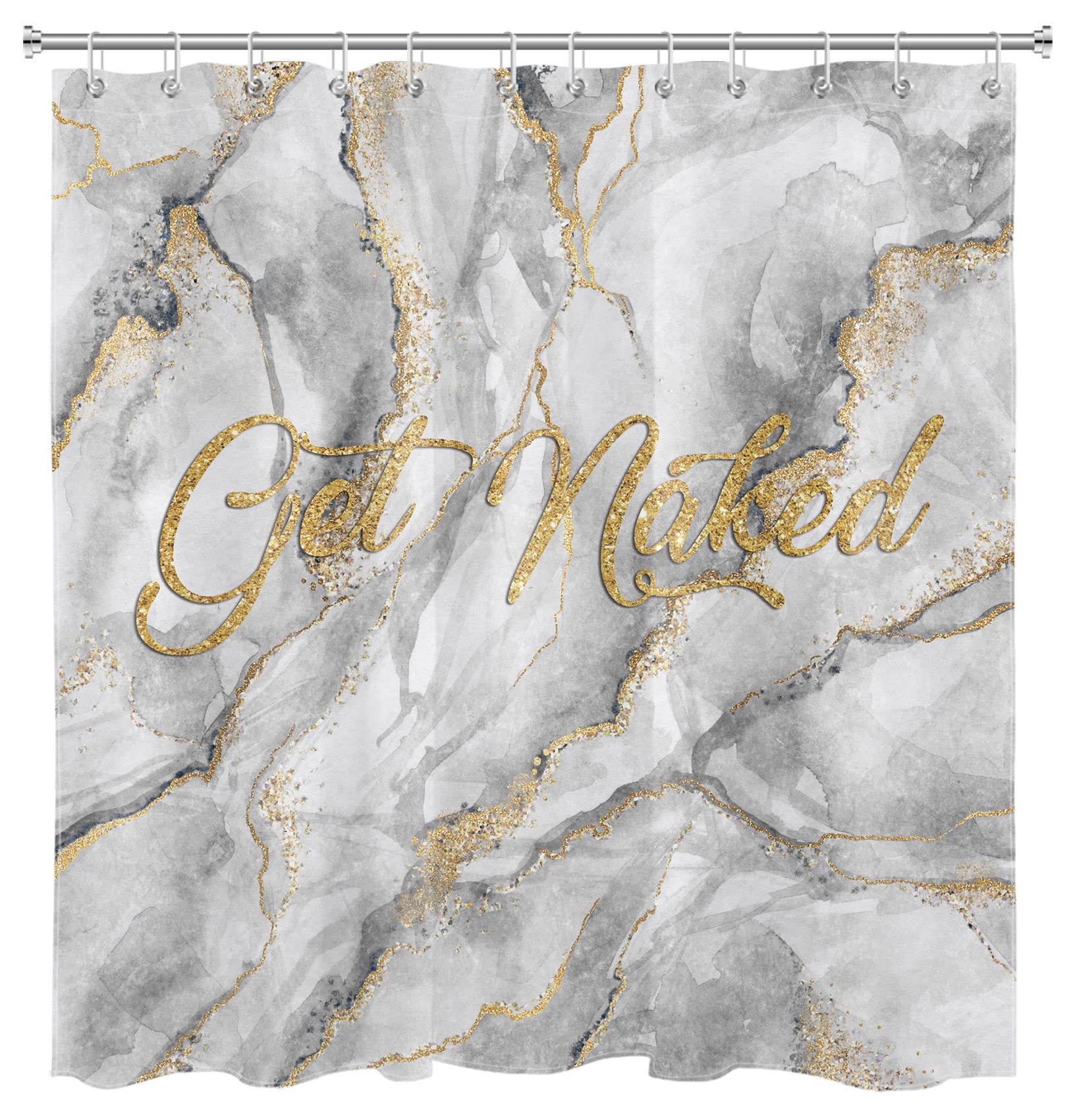 HVEST Gold & Abstract Marble Shower Curtain - Modern Bathroom Decor with Hooks, 72x72 Inches - Waterproof & Stylish for Spa-Like Showers & Bathtub Decor