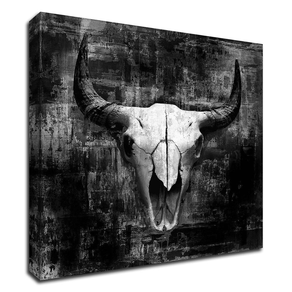 GraphINC Black Cow Skull Canvas Wall Art - Ready to Hang Western Home Decor for Living Room, Bedroom & Office