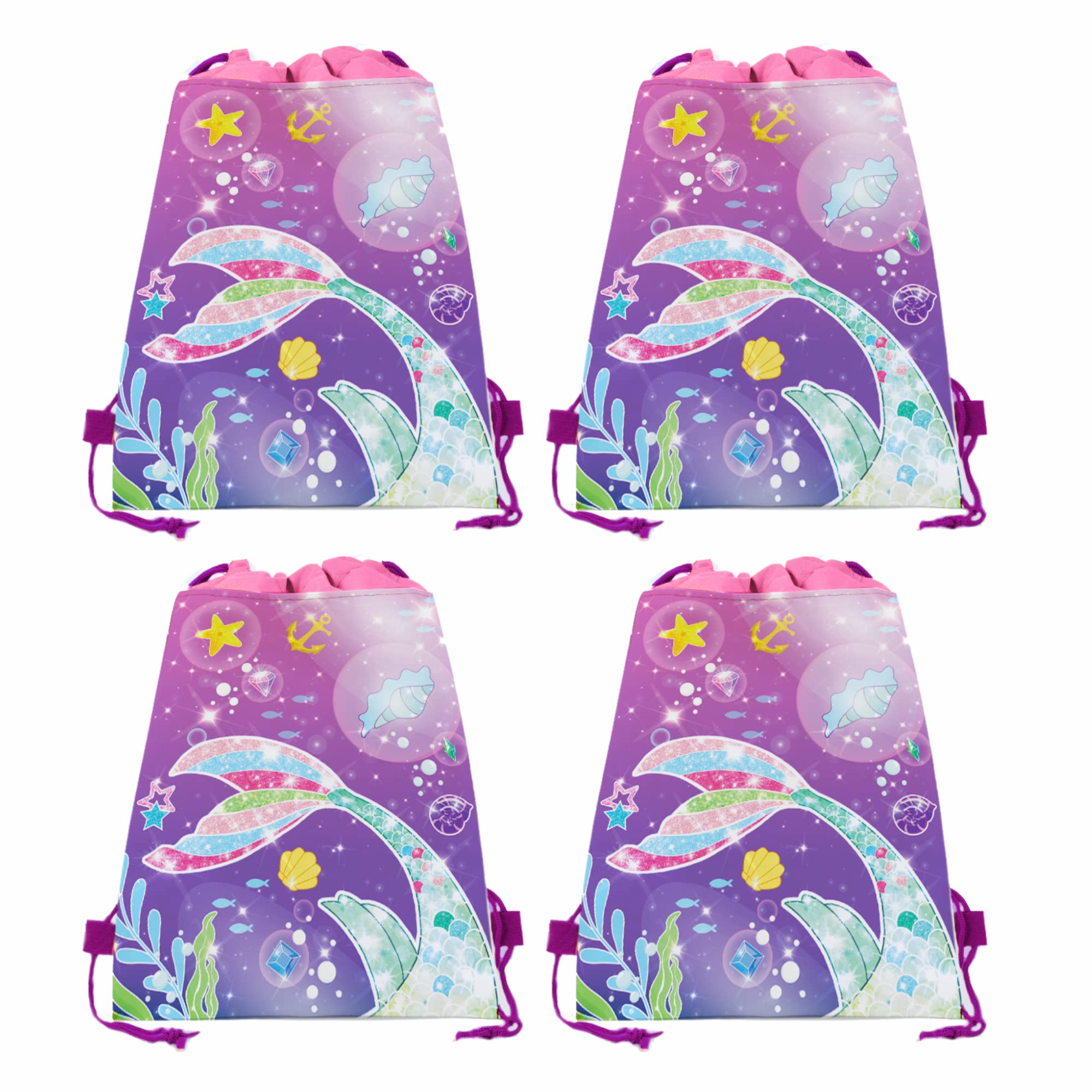 12 Pack Mermaid Drawstring Party Bags - Mermaid Themed Gift & Candy Treat Bags for Kids Birthday Parties, Baby Showers & Special Events (10.6 x 13.4 Inches) - Perfect for Party Favors, Decorations & Goodie Bags