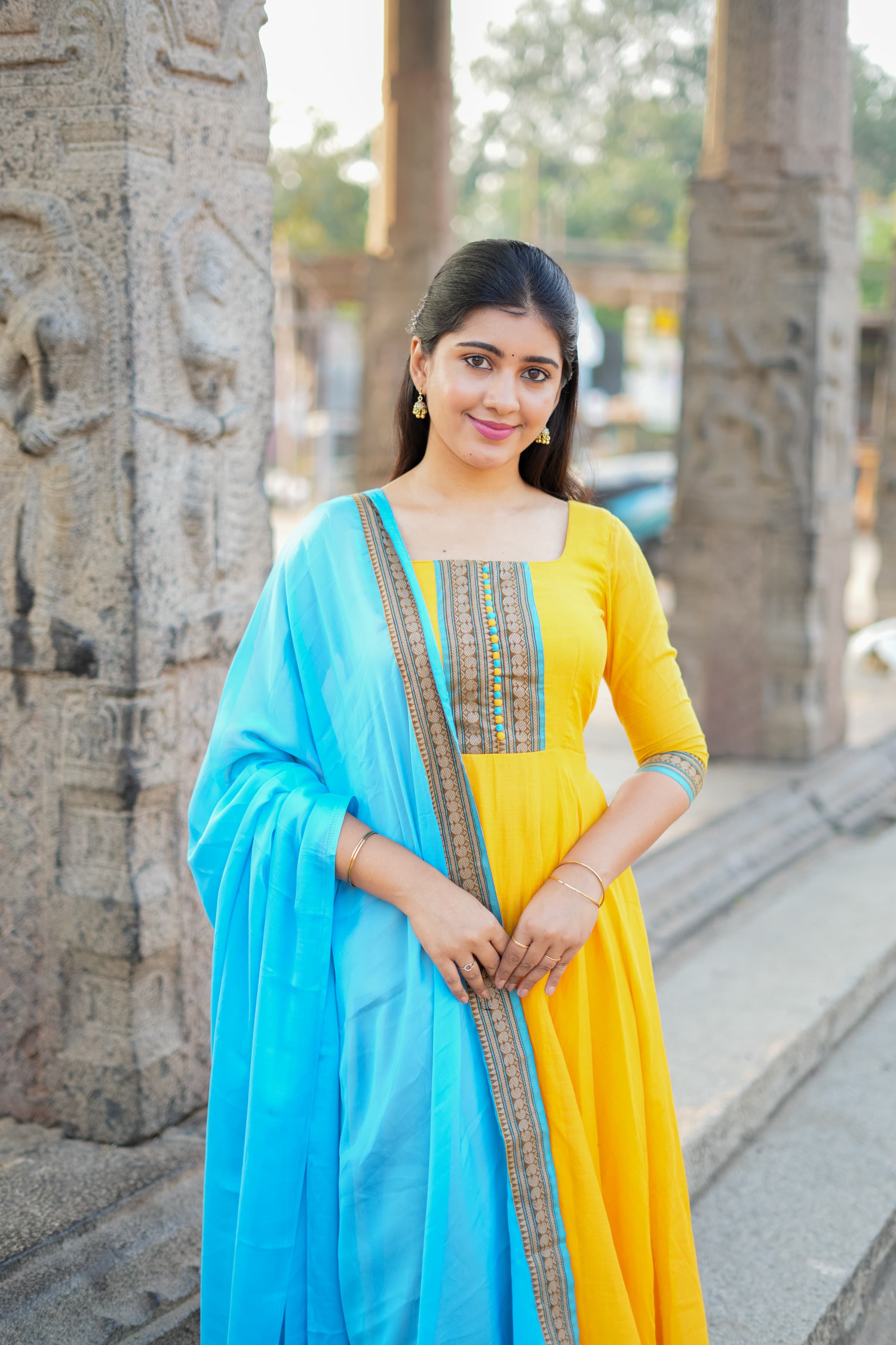 DD690 Aadhirai Pure Cotton Anarkali Dress for Women - Elegant & Comfortable Indian Ethnic Wear for Parties, Weddings & Festive Occasions