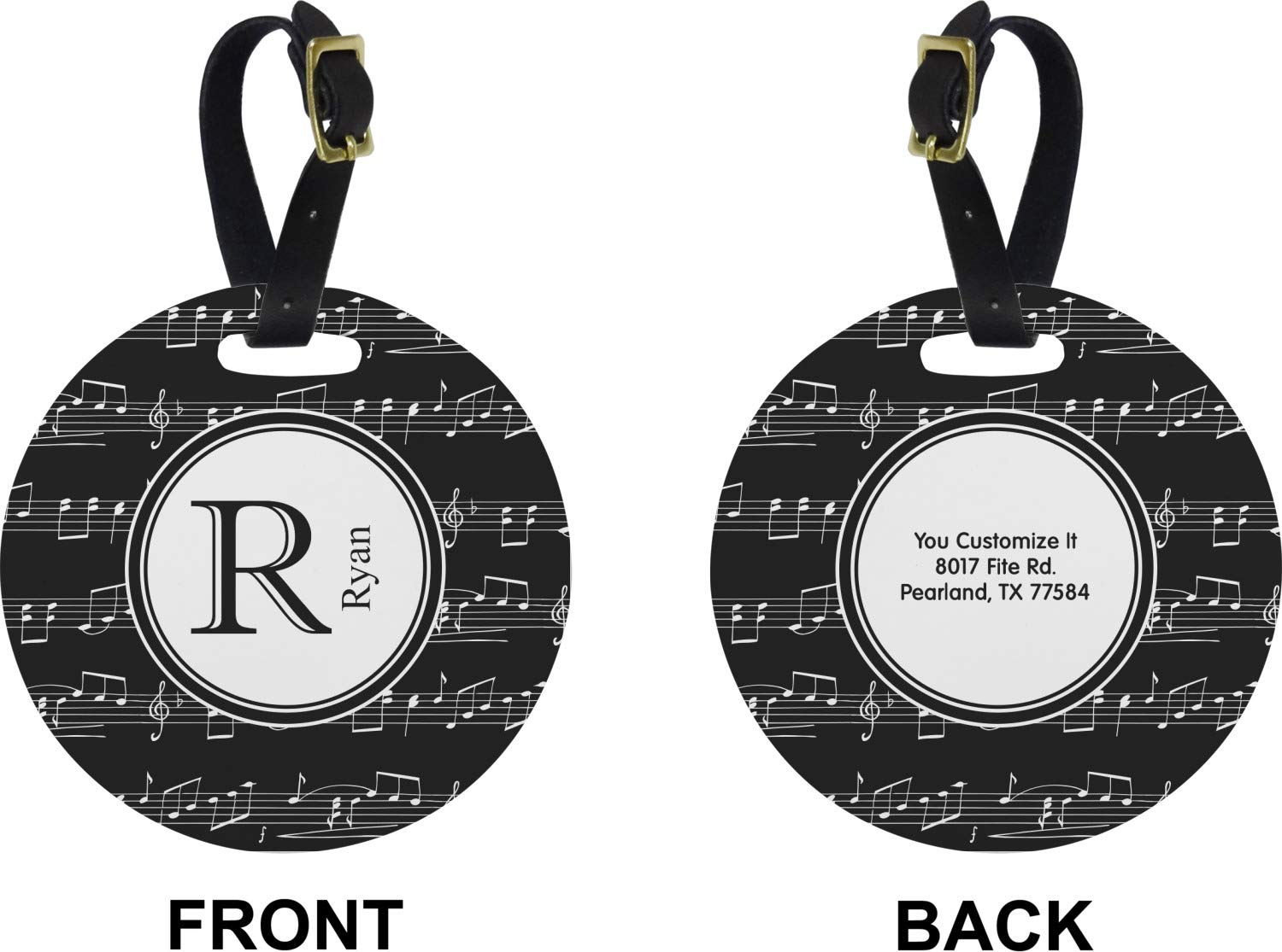 Custom Engraved Musical Notes Luggage Tag - Round Plastic Travel ID Tag for Suitcases & Backpacks | Perfect for Musicians, Travelers & Gift Giving