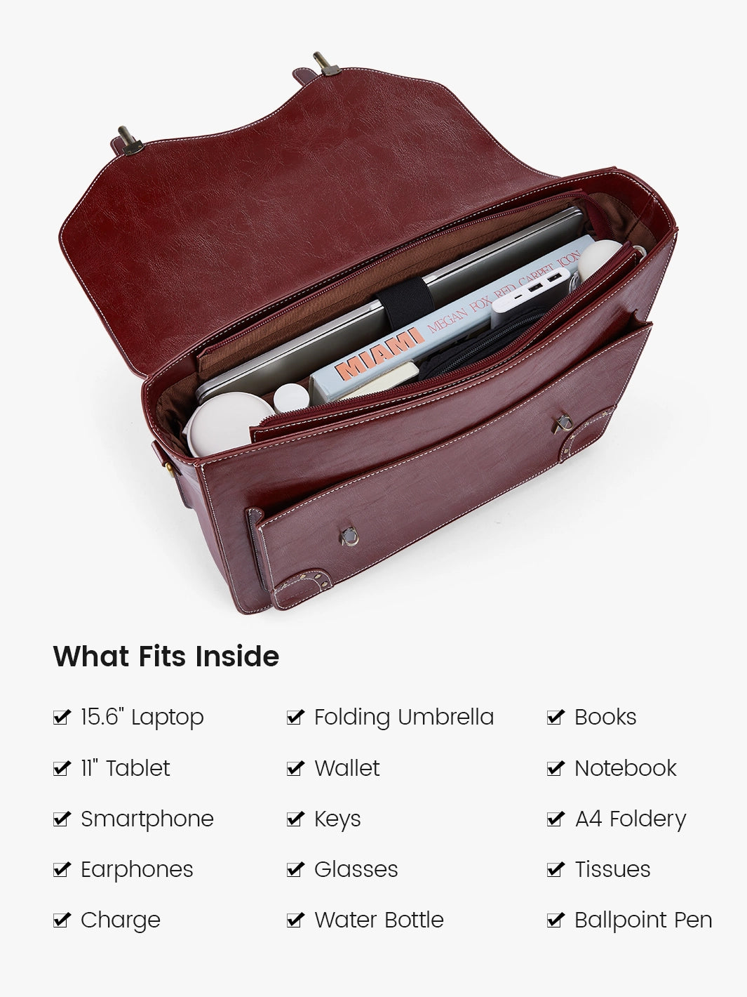 Vintage Style 15.6 Inch Leather Briefcase for Men - Classic Business Laptop Bag with Rivet Details - Perfect for Office, Travel & Daily Commute