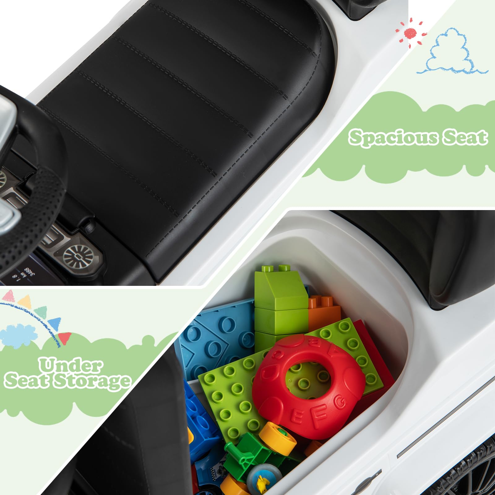 Nightcore Push Car for Toddlers - Ride On Toy with Removable Canopy, Anti-Tipping Design & Engine Sound - Safe Baby Walker with Retractable Footrest & Guardrail - Perfect Indoor/Outdoor Play for Boys & Girls (White) - Great for Birthday Gifts, Backyard Fun & Preschool Learning Activities