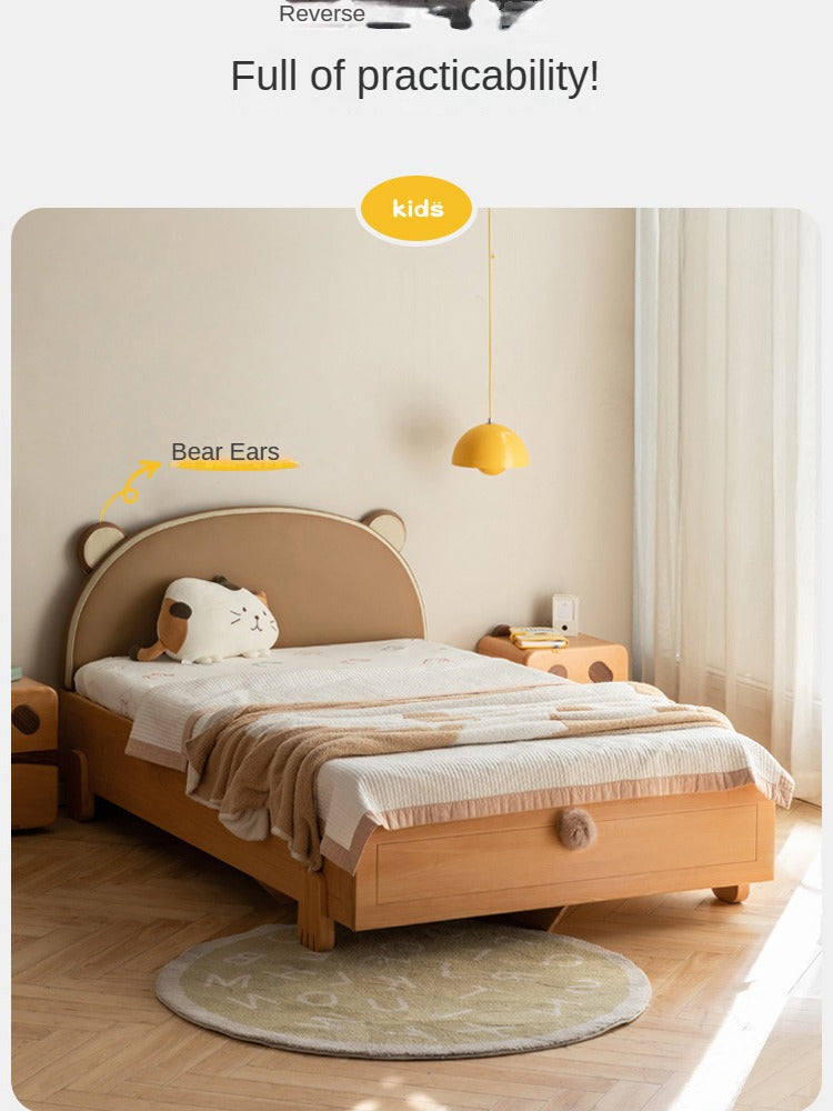 Solid Wood Bear Box Bed - Handcrafted from Premium Beech & Oak - Durable & Stylish Storage Solution for Kids' Rooms, Nurseries, and Cabin Decor