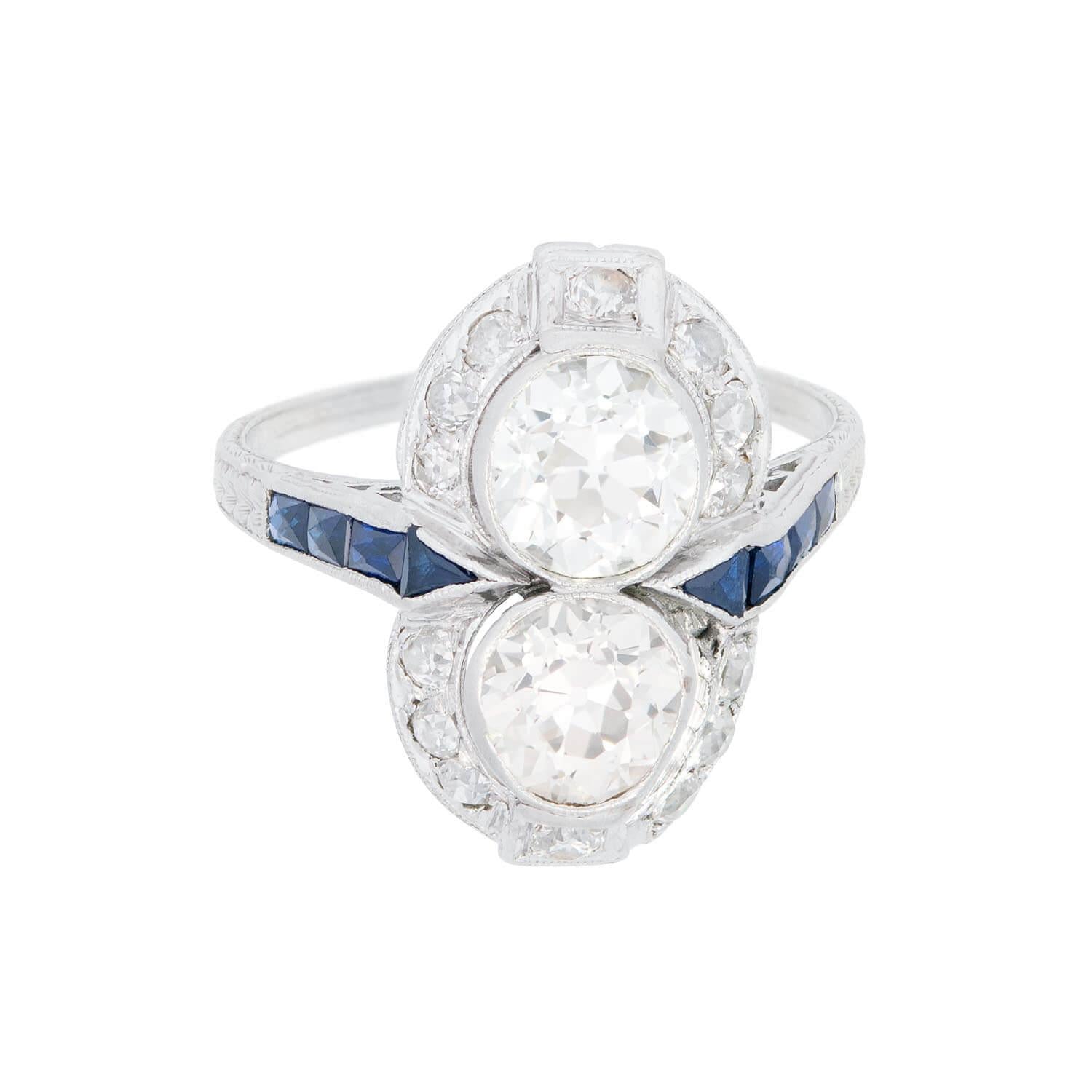 Edwardian Platinum French Diamond and Sapphire Ring - Vintage Antique Engagement Wedding Ring for Women - Perfect for Bridal, Anniversary & Special Occasion Gifts