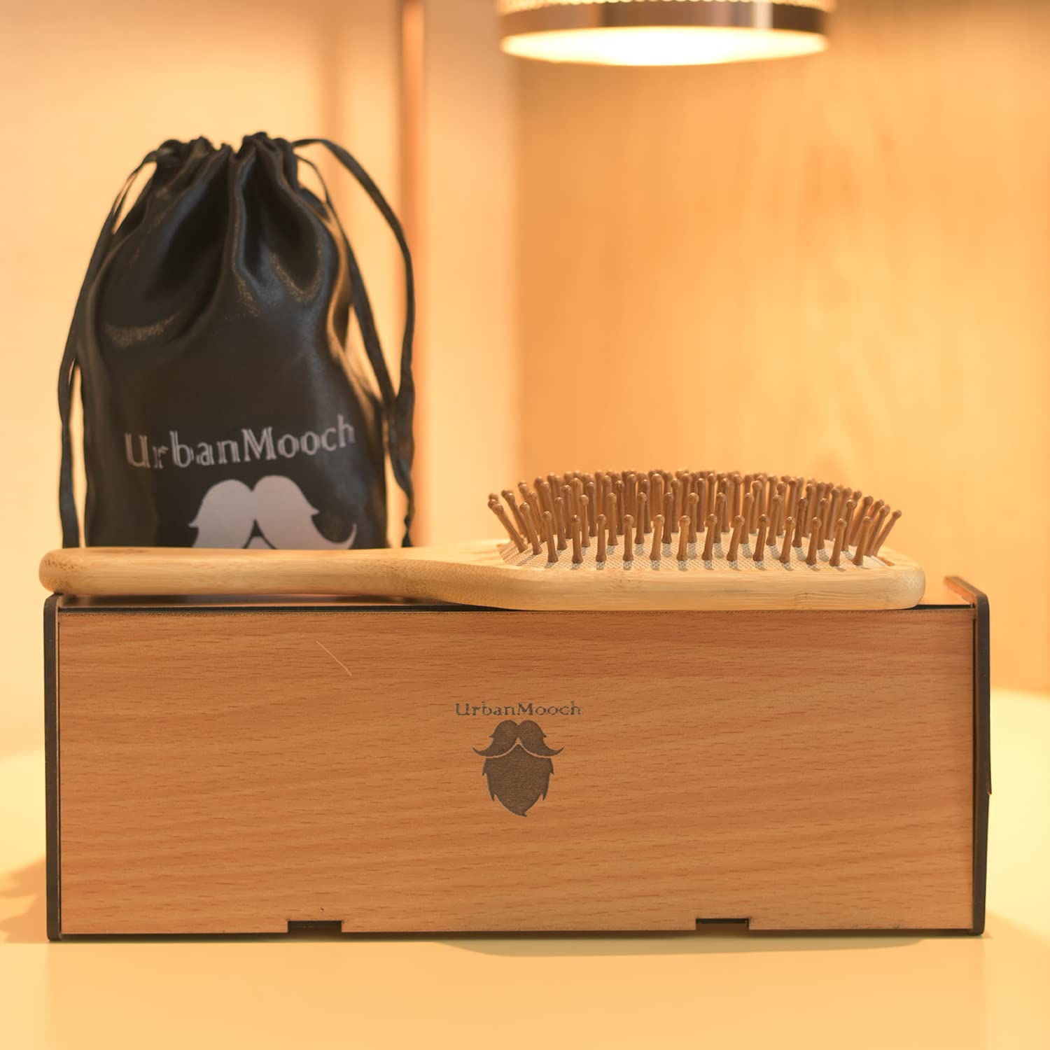 UrbanMooch Wooden Bamboo Hair Brush - Detangling Brush for Thin, Long & Curly Hair - Eco-Friendly Paddle Hairbrush Stimulates Scalp, Promotes Hair Growth & Adds Shine - Perfect for Daily Hair Care & Styling at Home or Travel