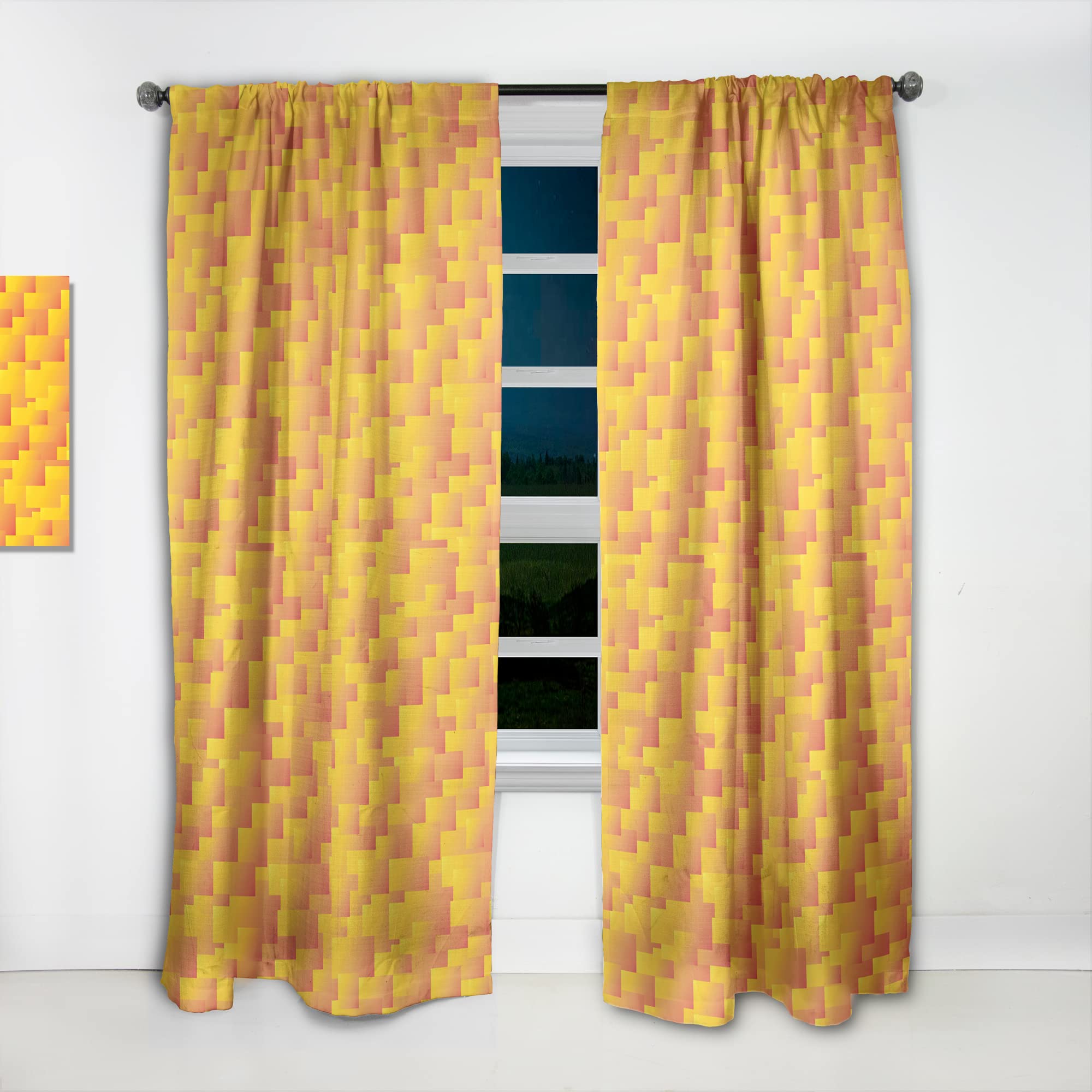 DesignQ Retro Square Design VIII Thermal Insulated Curtains - 52x120 Inch Single Panel for Bedroom & Living Room - Blackout Drapes for Home Decor, Noise Reduction & Energy Efficiency