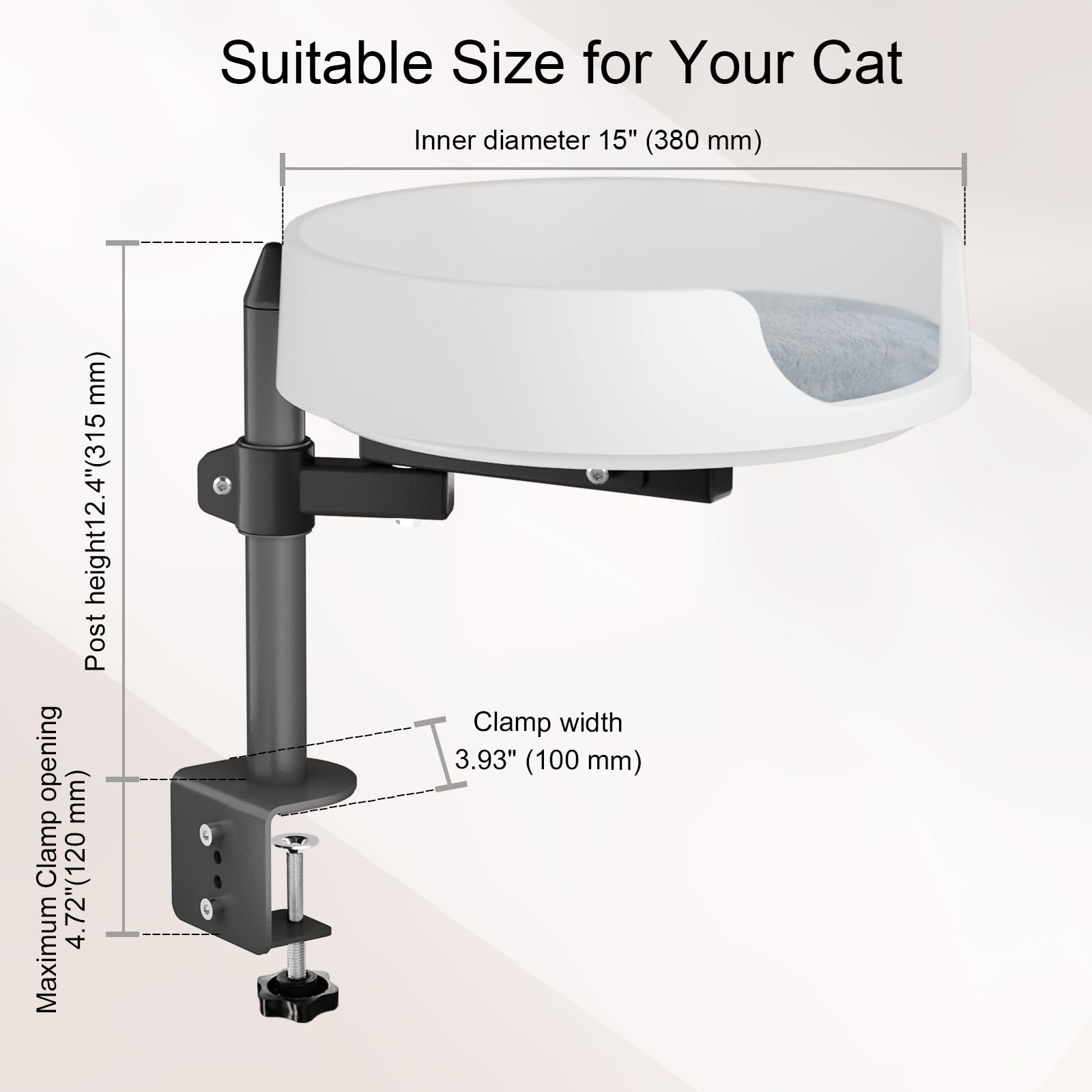 Elevated Cat Bed for Desk - Rotatable 45° Cat House with Pet Cushions - Keep Your Kitten Close & Workspace Organized - Perfect for Home Office, Study or Small Spaces
