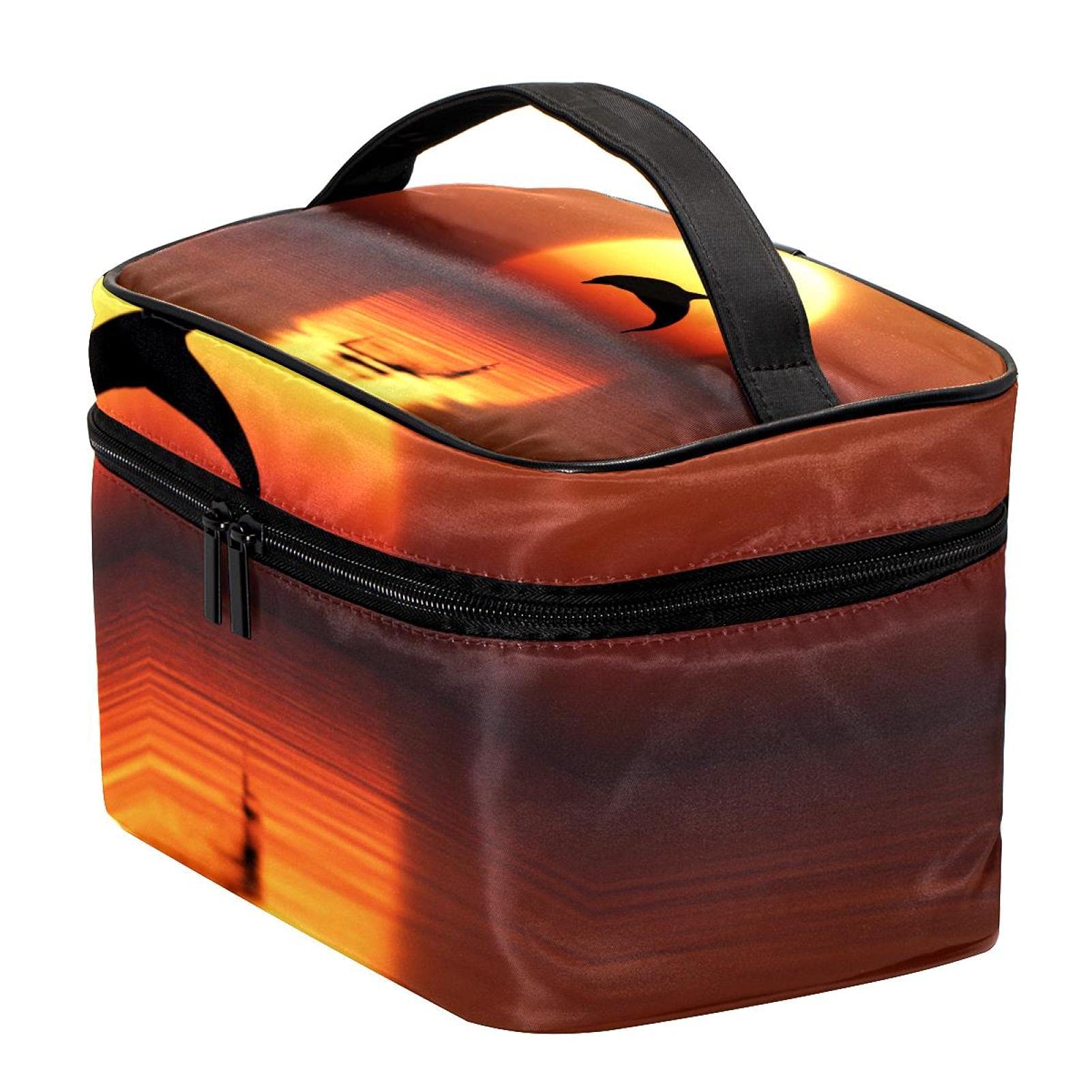 Waterproof Large Travel Makeup Bag with Dolphin Sunset Print - Cosmetic Organizer Case with Zipper for Women & Girls - Perfect for Beach Trips, Vacations & Daily Use
