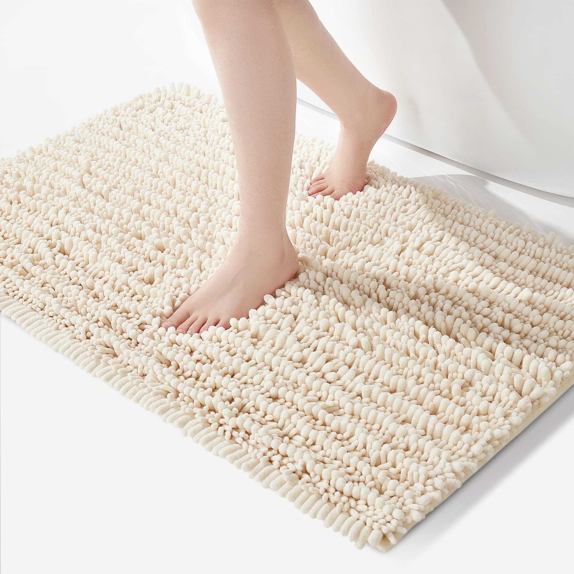 FLOLEOPA Soft Plush Microfiber Bathroom Rugs - Super Absorbent Non-Slip Bath Mat for Shower, Tub & Bathroom Floor (24x39 Inches, Cream) | Machine Washable & Quick Dry | Perfect for Bathroom Safety & Comfort