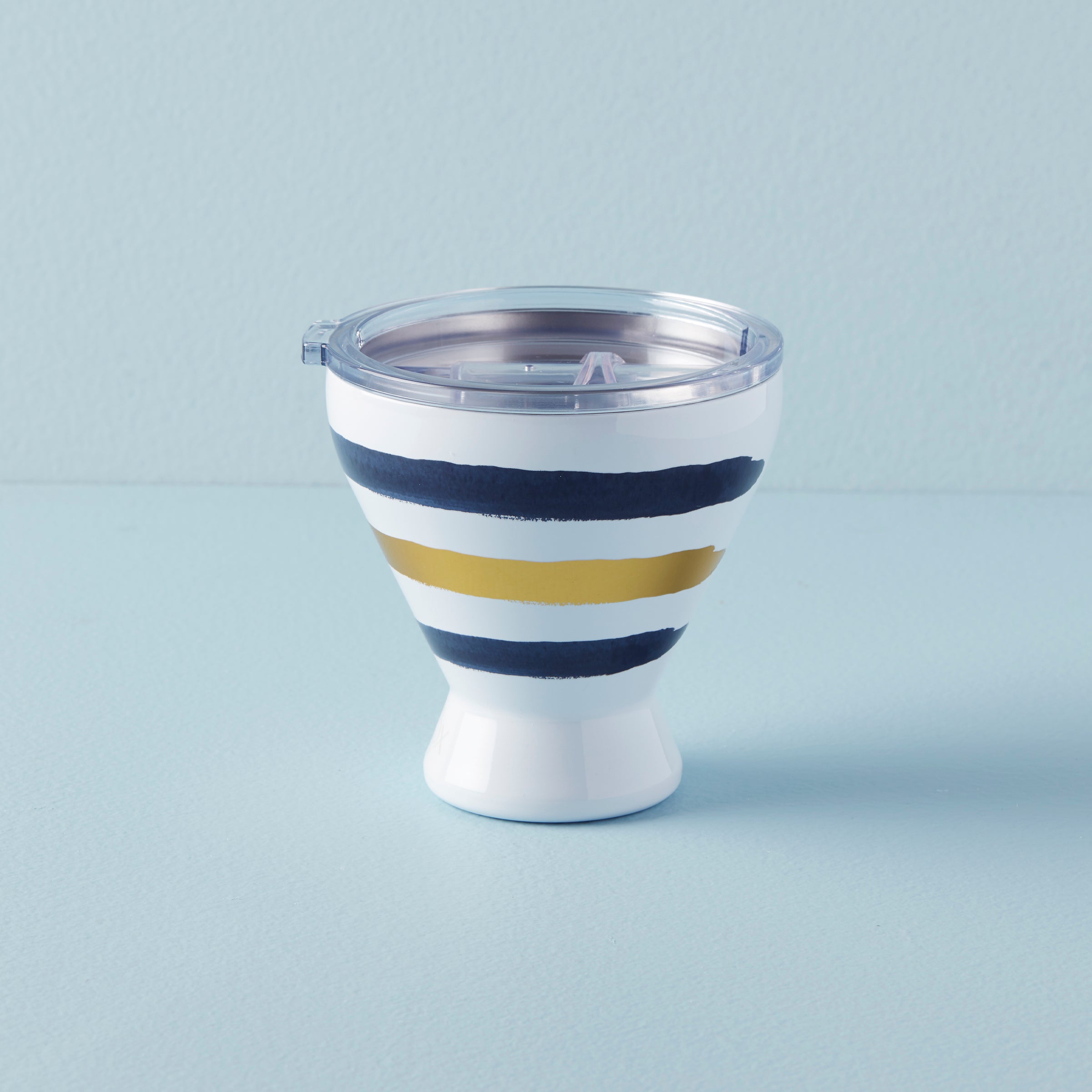 Blue Bay Stripe Stainless Steel Cocktail Tumbler - 20oz Insulated Travel Mug with Lid & Straw - Perfect for Iced Coffee, Smoothies & Cold Drinks at Home, Office or Gym