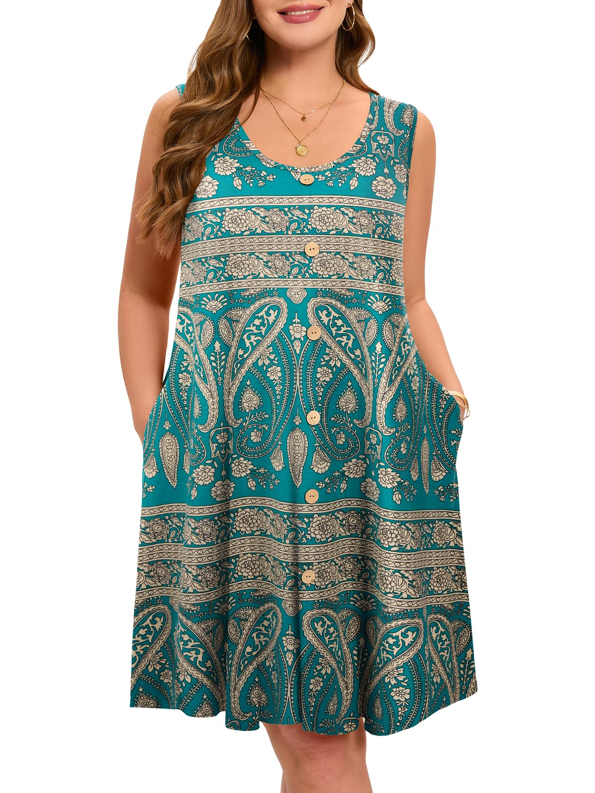 ZENNILO Women's Casual T-Shirt Dress - Plus Size Summer Sundress with V-Neck & Pockets | Beach Cover Up, Vacation Outfit, Lounge Wear, Street Style Fashion