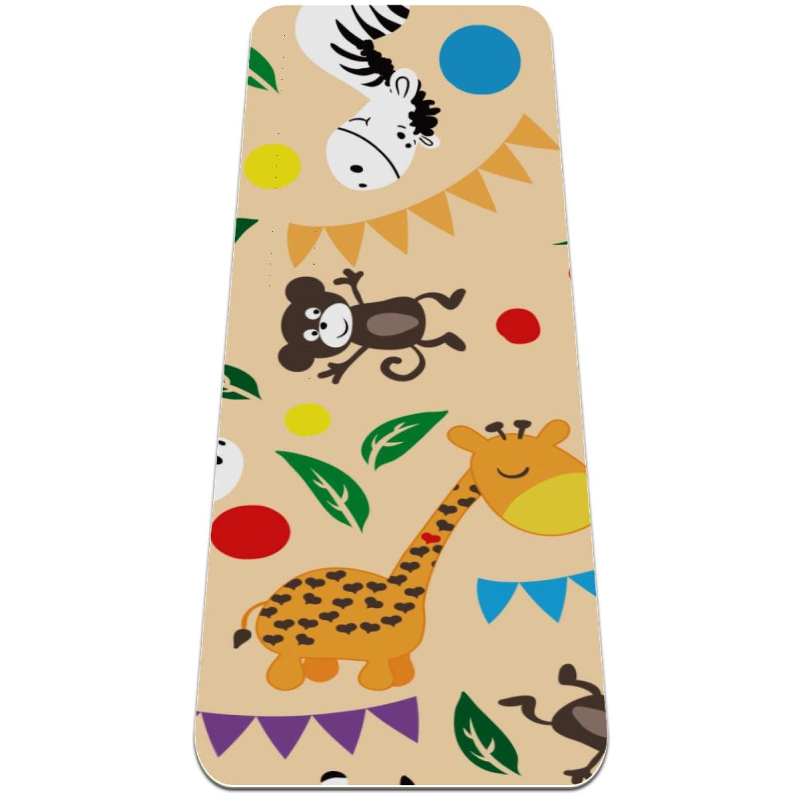 Premium Non-Slip Yoga Mat for Women - Extra Thick Exercise Mat with Cartoon Zoo Animal Prints (Giraffe/Zebra/Monkey) - Ideal for Yoga, Pilates, Home Workouts & Gym Sessions
