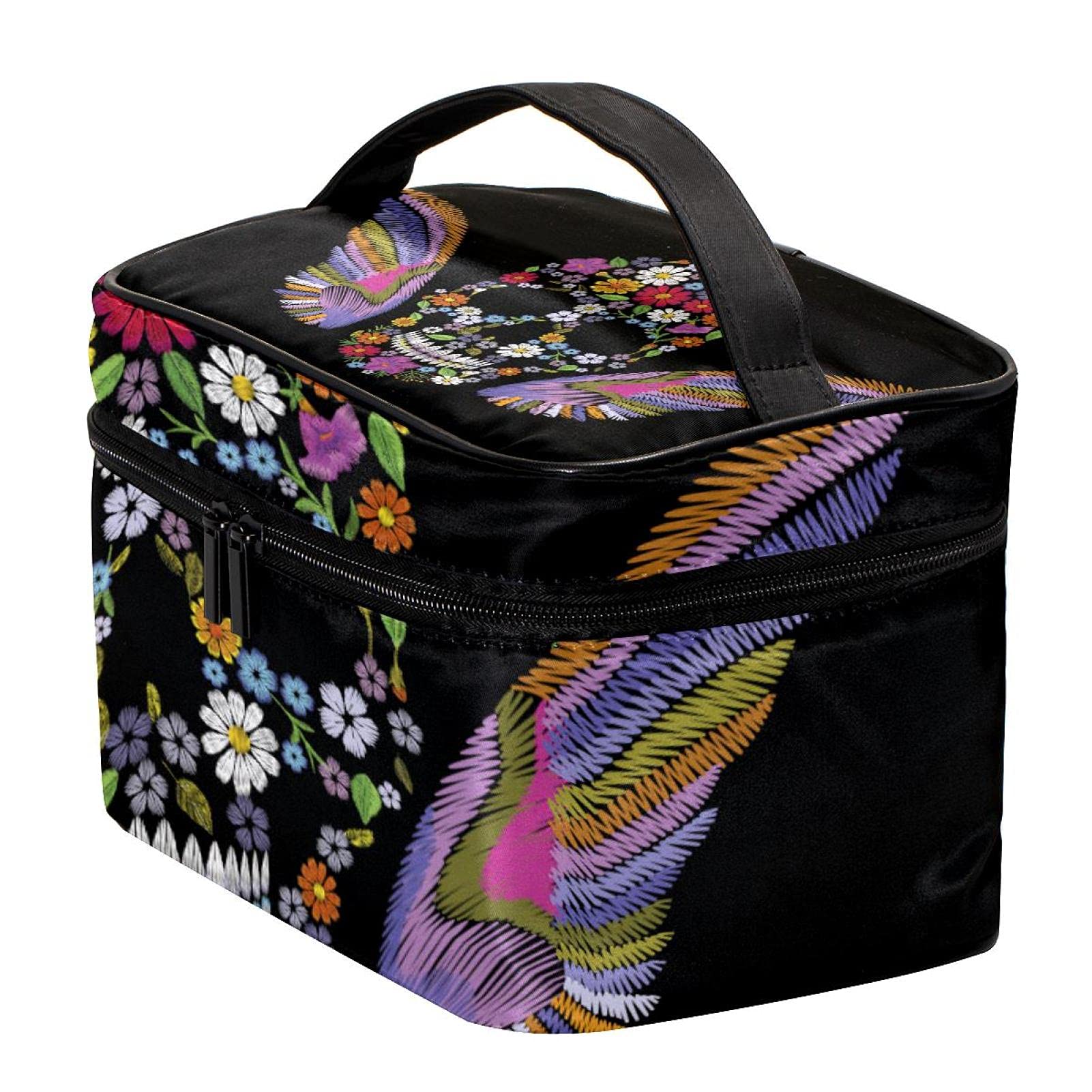 **Sugar Skull Floral Wing Travel Makeup Bag – Large Cosmetic Organizer with Zipper, Toiletry Bag for Women & Girls – Perfect for Travel, Gym, and Daily Use**