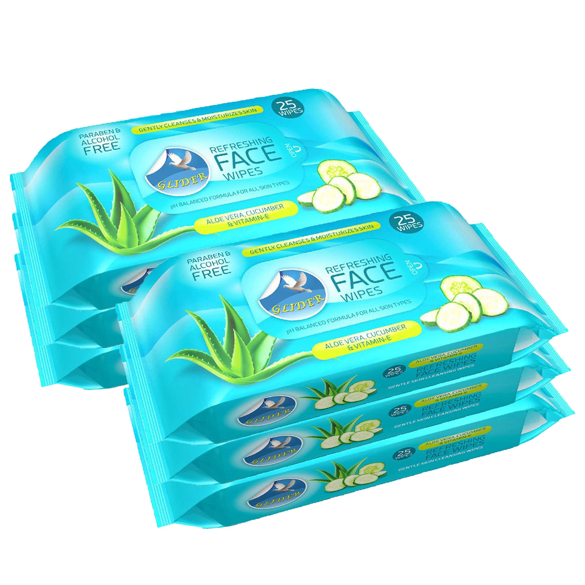 Hydrating Facial Cleansing Wipes with Cucumber, Aloe Vera & Vitamin E - Gentle Makeup Remover Wipes for All Skin Types | 25 Count (Pack of 6, 150 Wipes Total) | Perfect for Travel, Gym & Daily Skincare Routine