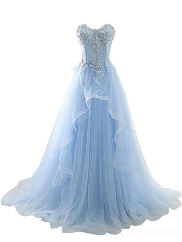 Light Blue Sweetheart Neckline Sheer Lace Tulle A-Line Long Evening Prom Dress for Women - Elegant Formal Gown for Homecoming, Wedding Guest, and Special Occasions