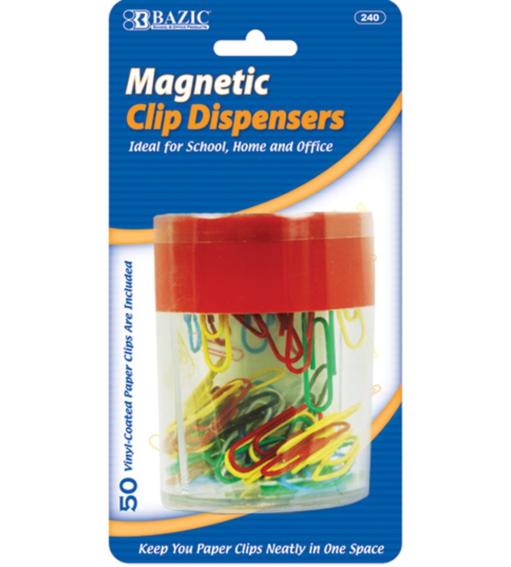 Bazic Magnetic Paper Clips Holder with 50 Count - Small Color Paper Clips (24-Pack) - Perfect for Office, School, Home & Desk Organization