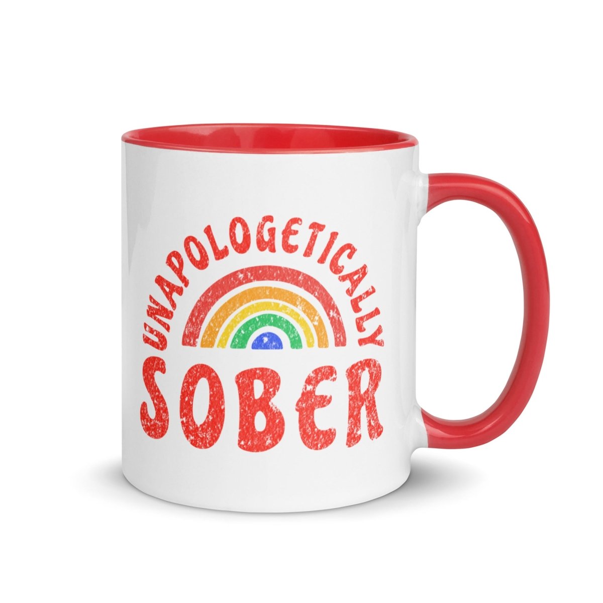 Unapologetically Sober Rainbow Coffee Mug with Colorful Interior - Perfect for Sober Living, Recovery Gifts & Motivational Morning Coffee